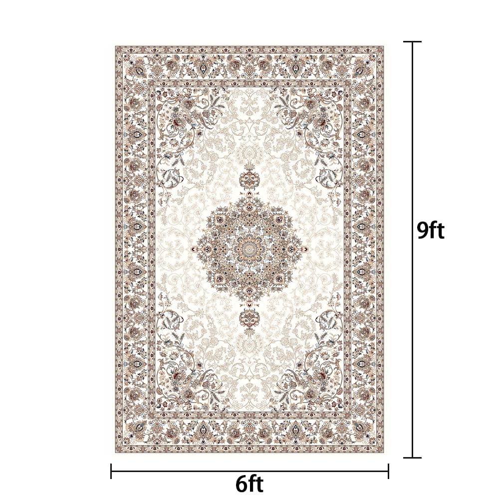 WuFulon Boho Tribal Area Rug - 6x9 Soft Large Bedroom Rugs Dining Room Mat, Washable Indoor Carpet for Living Room, Printed Non-Shed Classroom Office Rug for Apartment Proch Dorm