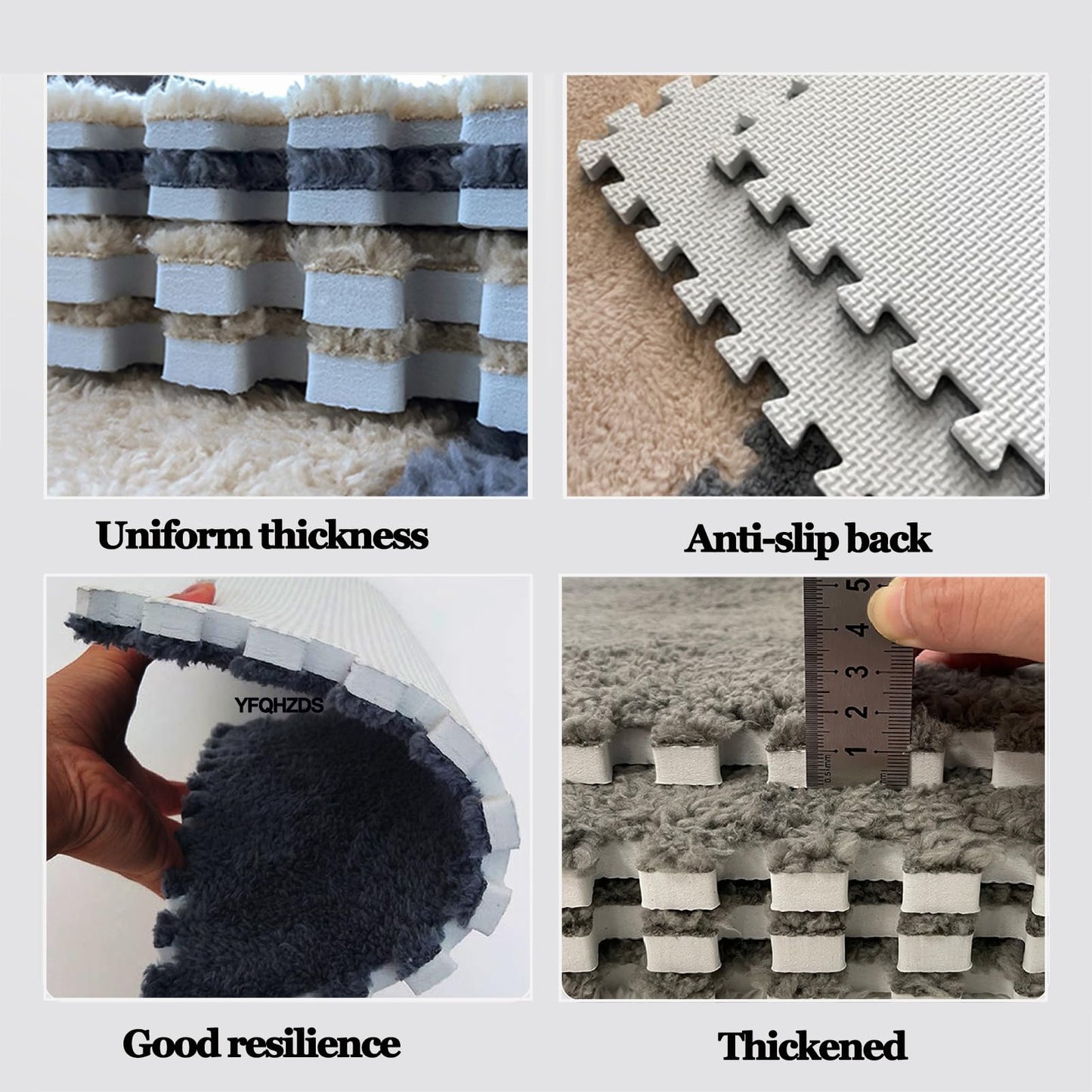 Generic 24Pcs Plush Foam Floor Mat Square Interlocking Carpet Tiles 12X12 Inch Puzzle Piece Carpet Squares Thick Fluffy Foam Floor Tiles Rug For Parlor Bedroom Gray