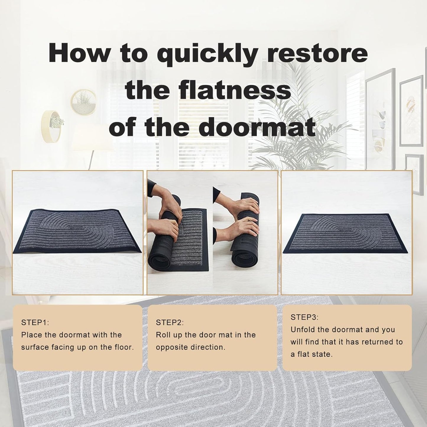 Fylyz Door Mat Outside Entrance, Durable Rubber Backing All-Season Front Door Entry Mat, Low Profile, Non-Slip and Easy Clean Indoor Door Mats for Entryway, Patio and Garage. Black, 31"x47"