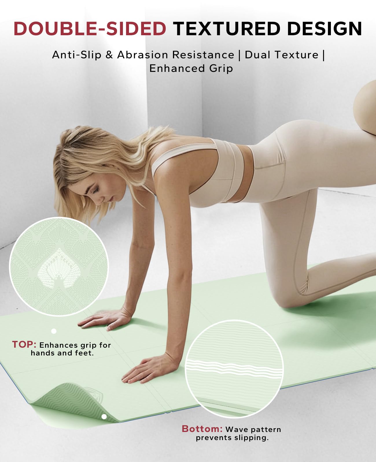 HAPBEAR Foldable Yoga Mat - 72"x24"x0.24" (6mm), Non-Slip TPE Exercise Mat for Home Workout, Yoga, Pilates,Stretching, & Travel, Durable & Eco-Friendly, Includes Carry Bag