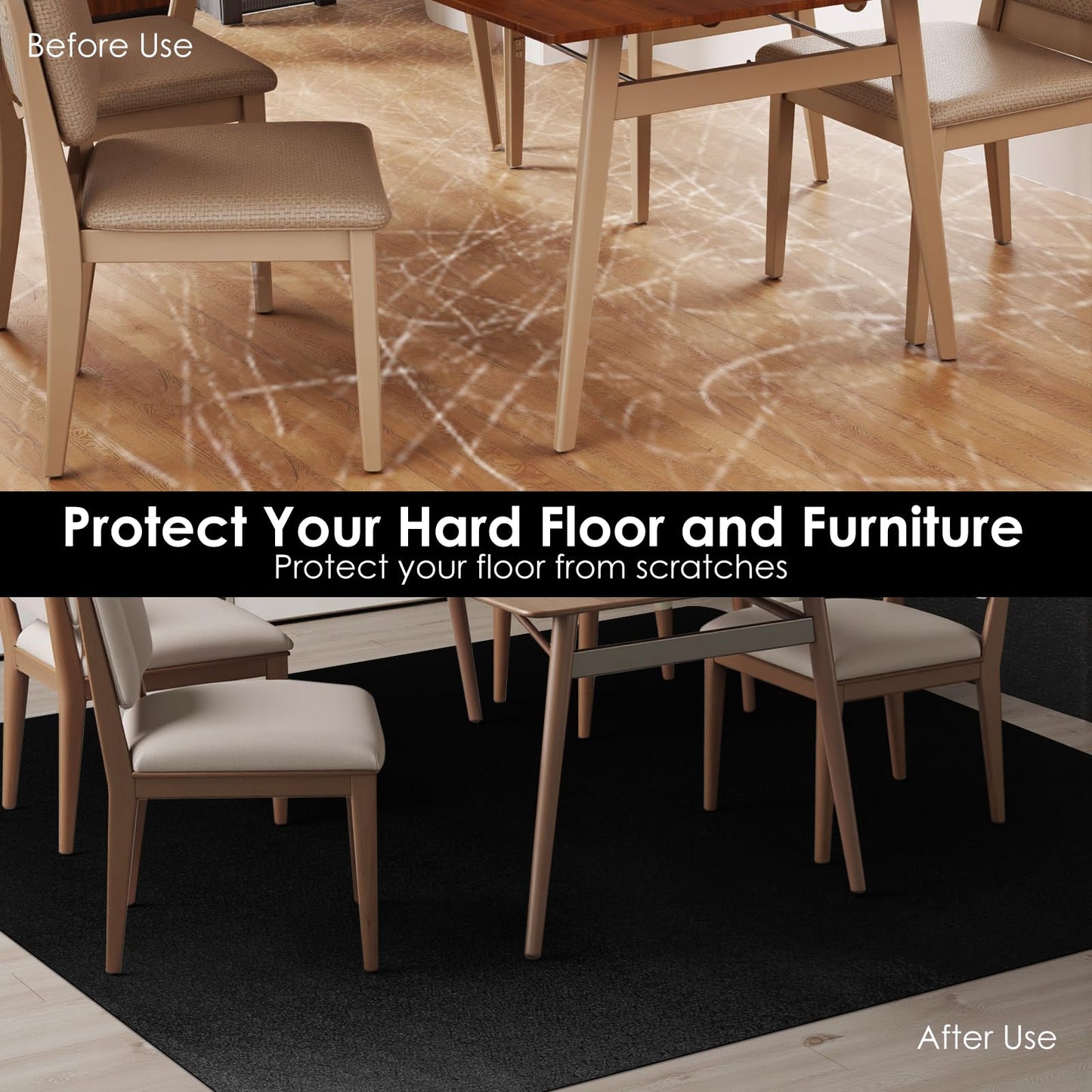 Vicwe Area Mat for Hard Floor, 4.75'×7' Area Rug for Home, PVC Non-Slip Floor Protector for Dining Room, Large Anti-Scratch Floor Mats for Laundry Room, Kitchen, Bedroom (Black)