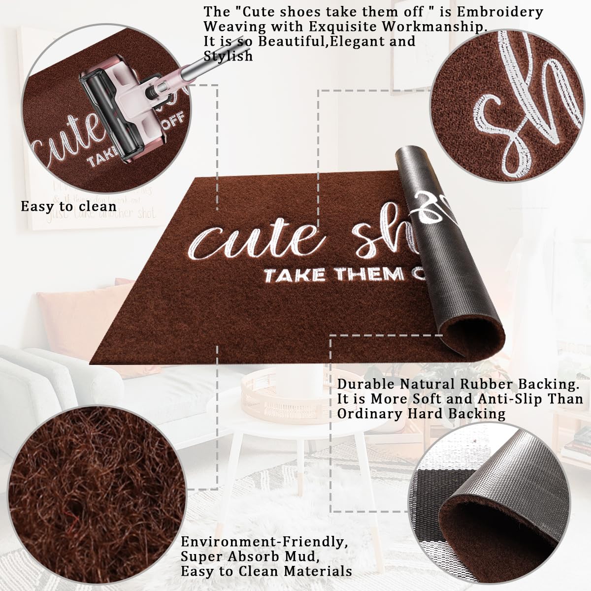 Front Door Mat Welcome Indoor Outdoor Entryway Mats for Shoe Scraper Cute Shoes Take Them Off Mats for Outside Home High Traffic Area Traffic Area Coffee