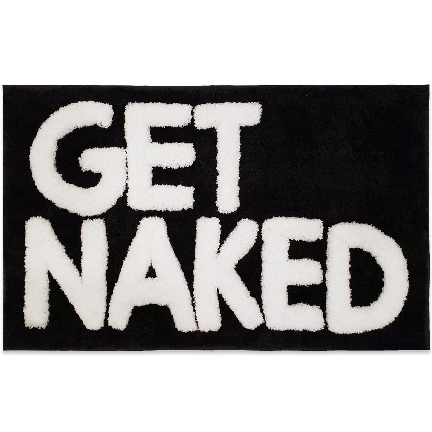 New Mungo Get Naked Bath Mat - Black Cute Bathroom Rugs with White Letters for Apartment Decor - Funny Black - Get Naked Rug for Bathroom - 31" x 20"