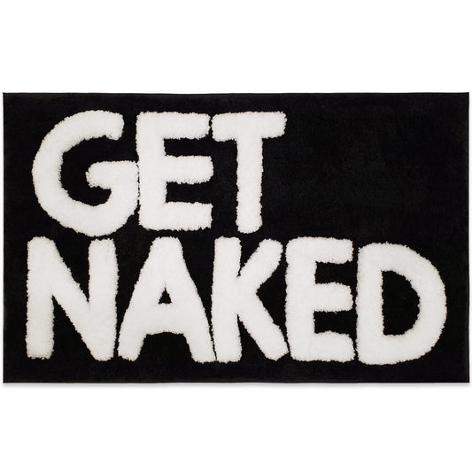 New Mungo Get Naked Bath Mat - Black Cute Bathroom Rugs with White Letters for Apartment Decor - Funny Black - Get Naked Rug for Bathroom - 31" x 20"