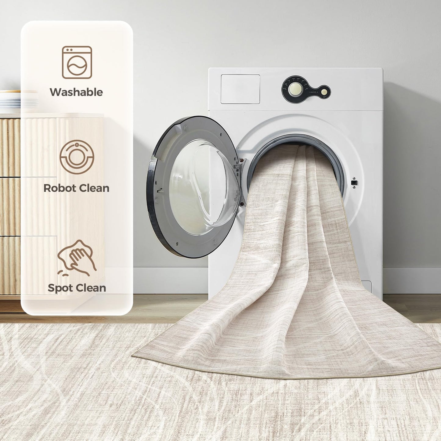 WITSHOCK Washable Rugs 8x10 Modern Area Rugs, Thin Rug for Living Bedroom Dining Room Nursery Kitchen Office, Wave Striped Rugs Indoor Carpet Soft Non Slip Stain Resistant Home Decor, Beige