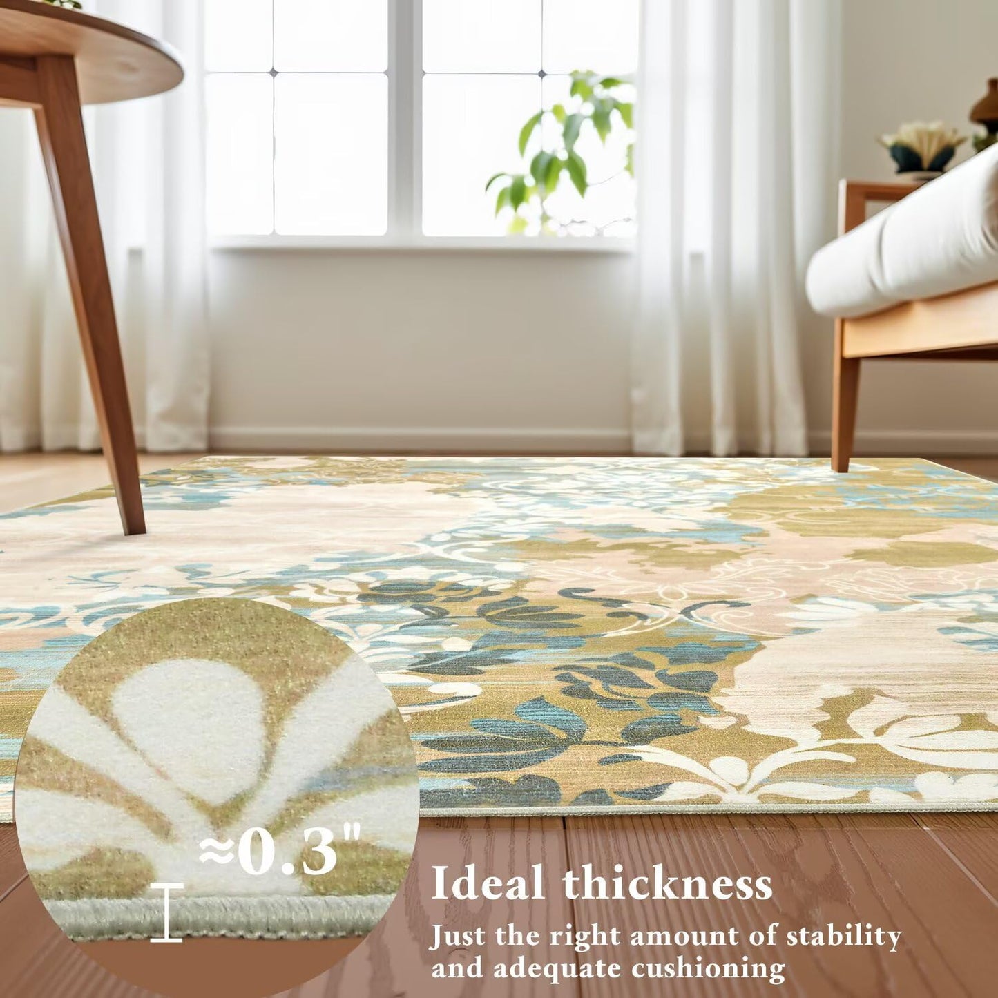 5x7 Area Rugs,Abstract Area Rugs, Modern Washable Non-Slip Rug for Living Room, Bedroom, Dining Room, Soft Low Pile Carpet, Neutral Decor for Home and Office,Abstract Floral - Yellow