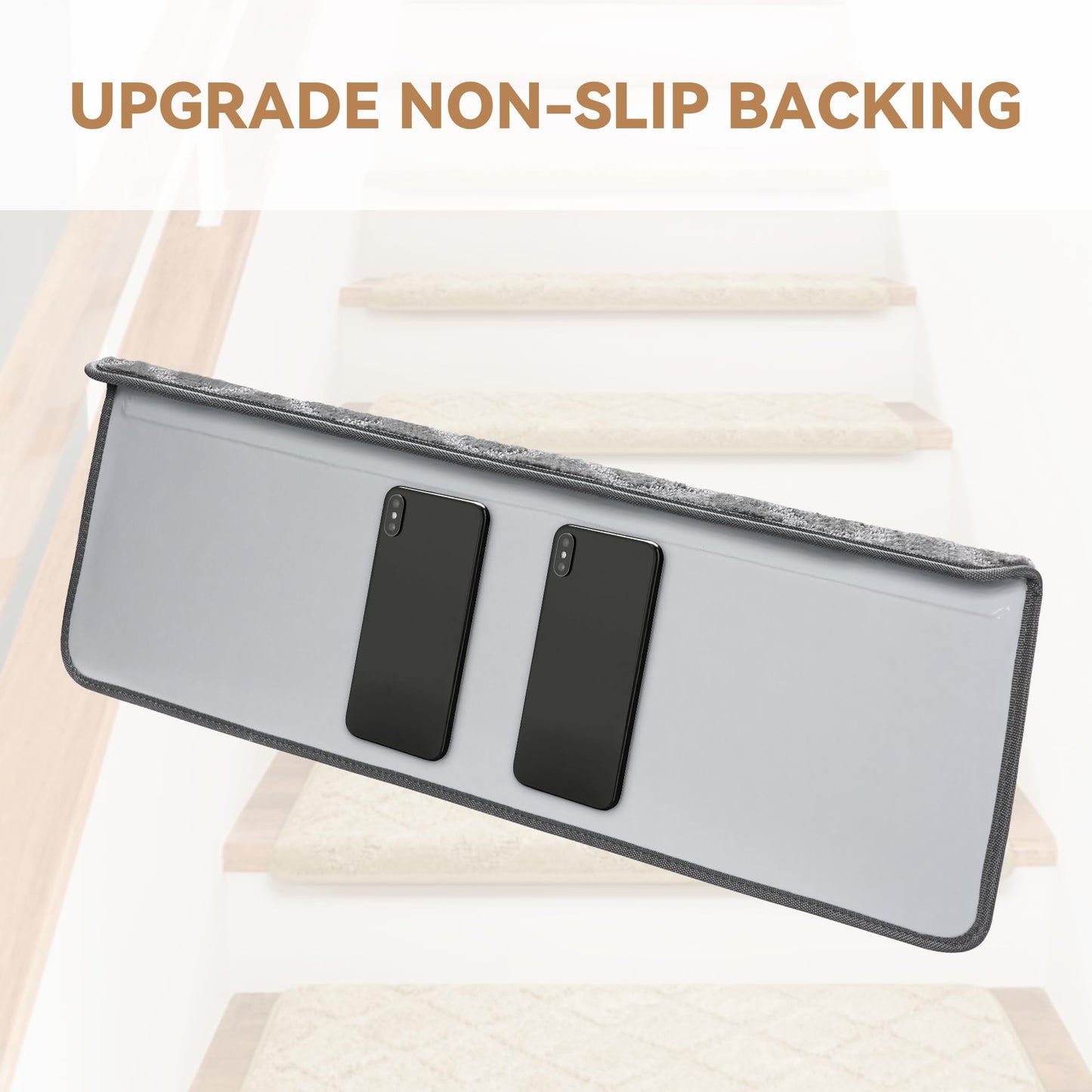 Bullnose Stair Treads Non Slip 9.5" x 32", 14 Pcs Carpet Stair Treads for Wooden Steps Indoor with Edge Protection, Reusable Peel and Stick TPU Backing Stair Runner Rugs - Diamond Pattern Grey.