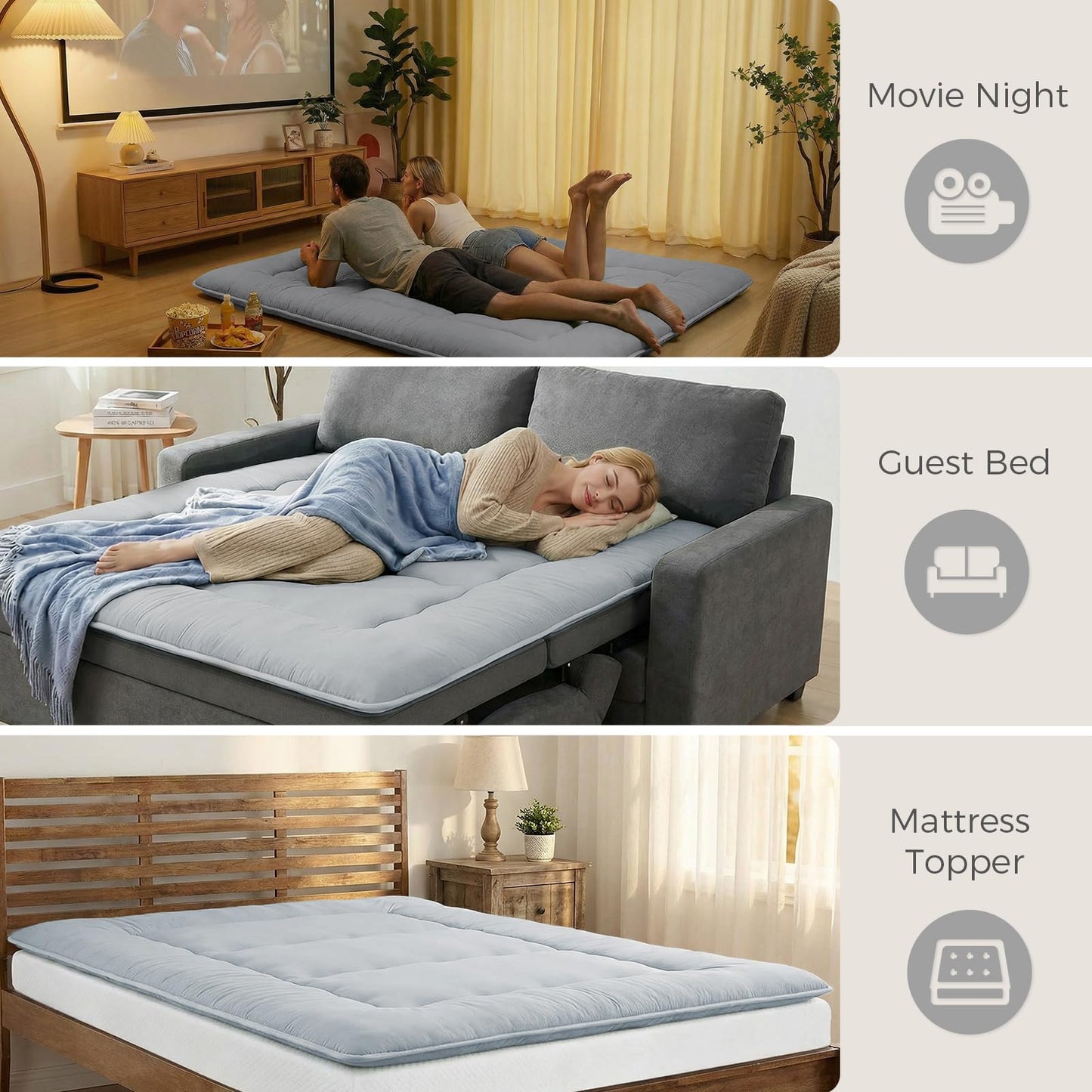 XICIKIN 2.5" Japanese Floor Mattress, Foldable Floor Mattress with Washable Cover Japanese Futon for Camping, Guest (Grey, Twin)