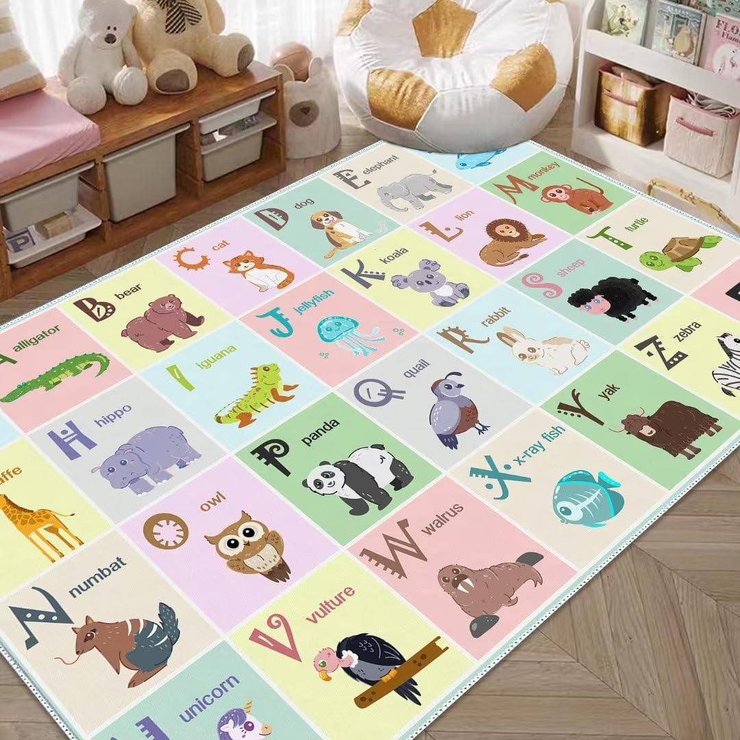 YLZLDKH ABC Alphabet Rug Carpet for Kids, Educational Area Rugs for Classroom, Alphabet Animal Play Mat for Playroom and Bedroom (31x47In)