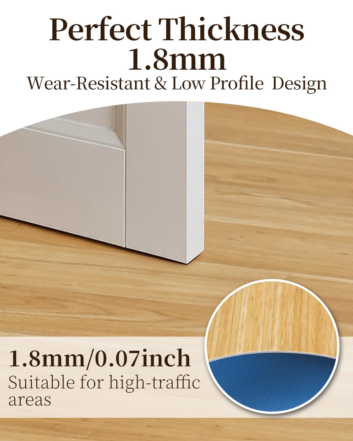 3'×5' Non Slip Vinyl Rug Waterproof 1.8mm Thick, Woodgrain Pattern Vinyl Floor Mat for Dining Table, Kitchen, High Traffic, Low Profile Area Plastic Floor Protector,Wear Resistant PVC Rug Cover Roll