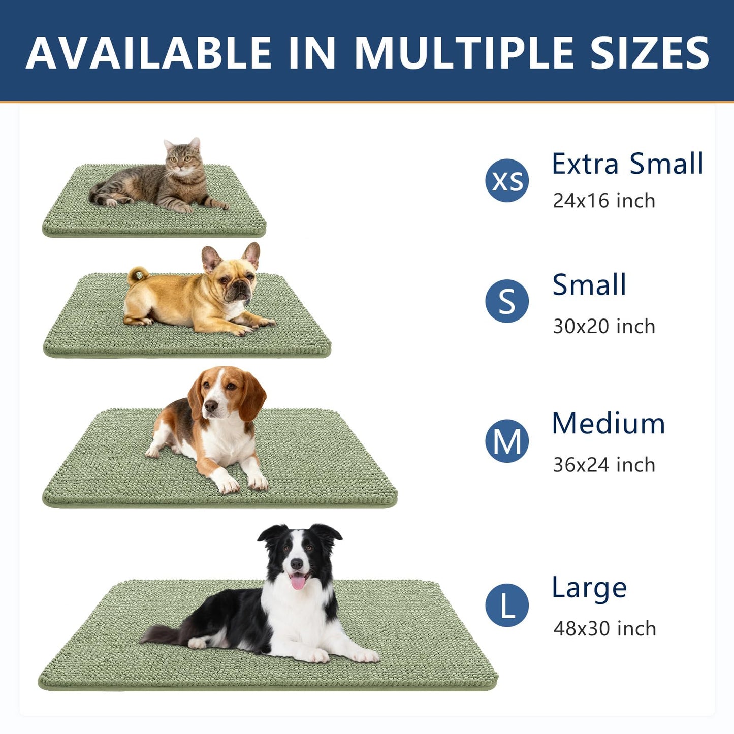 Smiry Dog Door Mat for Muddy Paws 36x24, Absorbent Microfiber Dirt Trapper Pet Doormat, Non-Slip Washable Quick Dry Chenille Front Door Mat, Entryway Rug for Indoor and Outdoor, Sage Green