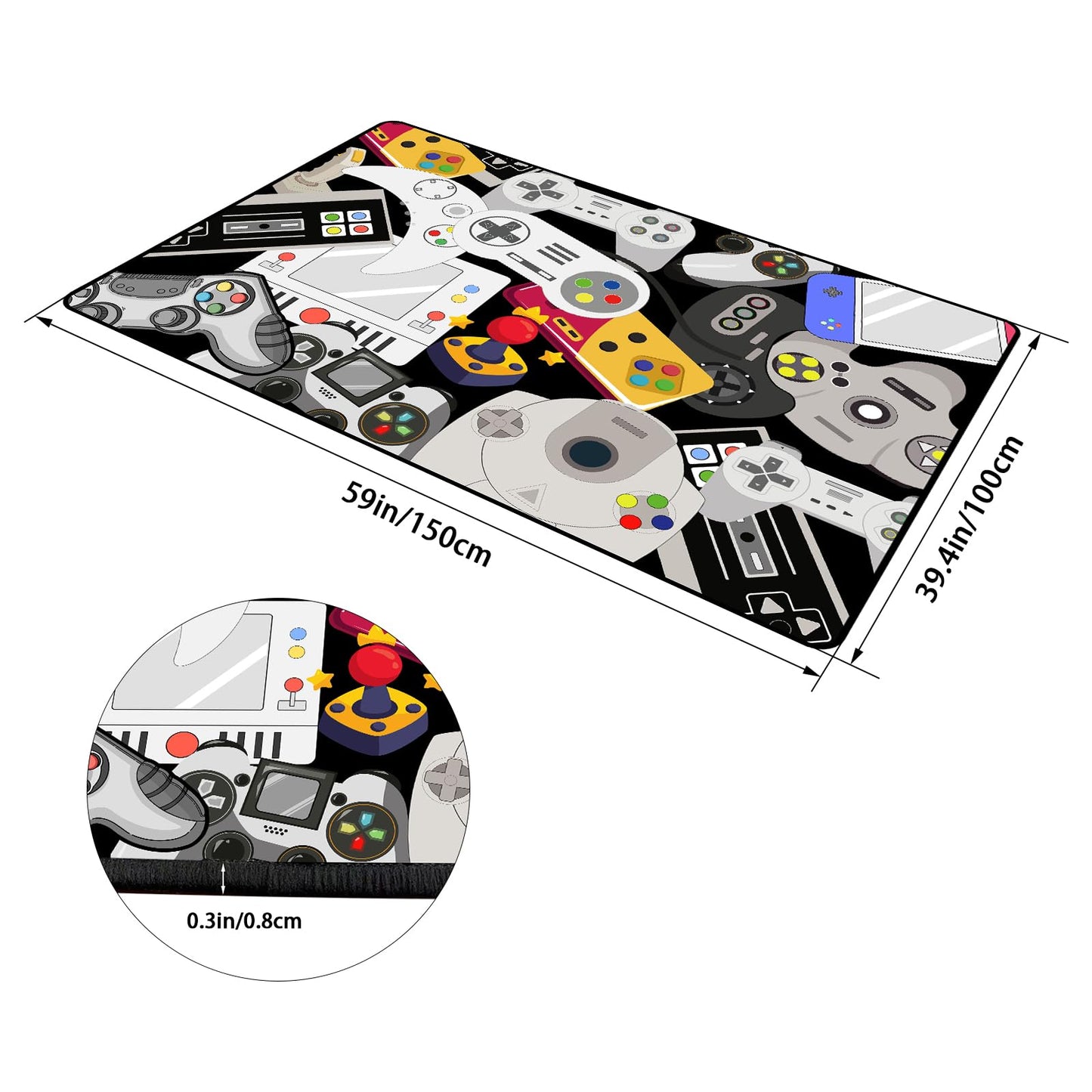 Lacut Game Rug Teen Boys Carpet with Game Controller Decoration, 3D Gaming Rugs for Boy’s Bedroom Living Room Playroom, Non-Slip Gamer Carpet Children Gaming Area Rugs (60" x 40")