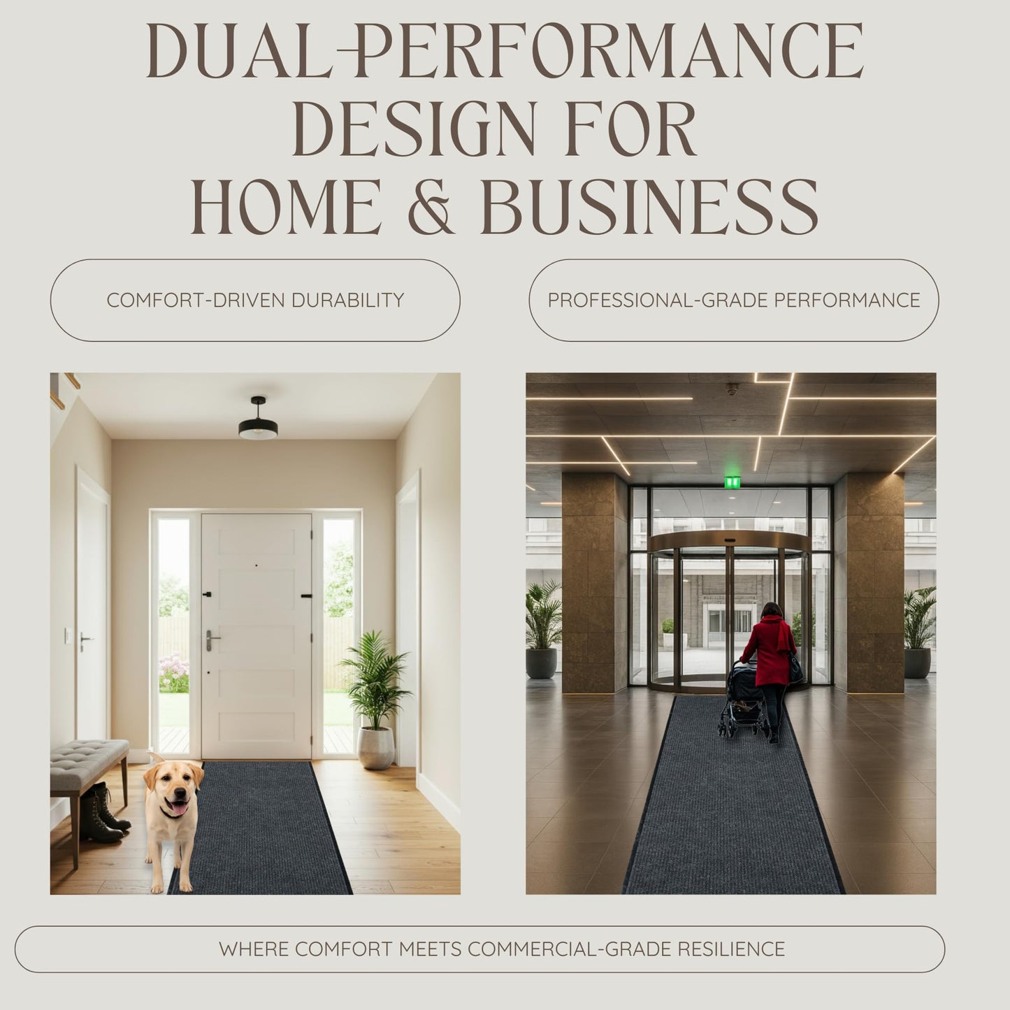 iCustomRug Heavy Duty Interior/Exterior Water Proof Utility Ribbed Vinyl Back Runner, Mats,Area Rug, Non-Slip, 70 Custom Sizes for Doorway, Balcony, Hallway, Commercial Space 4' X 6' in Black