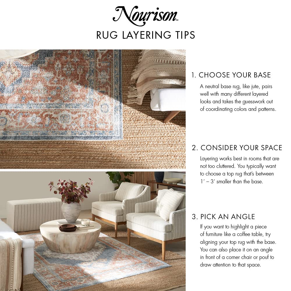 Nourison Home Positano Indoor-Outdoor Light Grey 8' x 10' Area Rug, Easy Cleaning, Non Shedding, Bed Room, Living Room, Dining Room, Backyard, Deck, Patio (8x10)