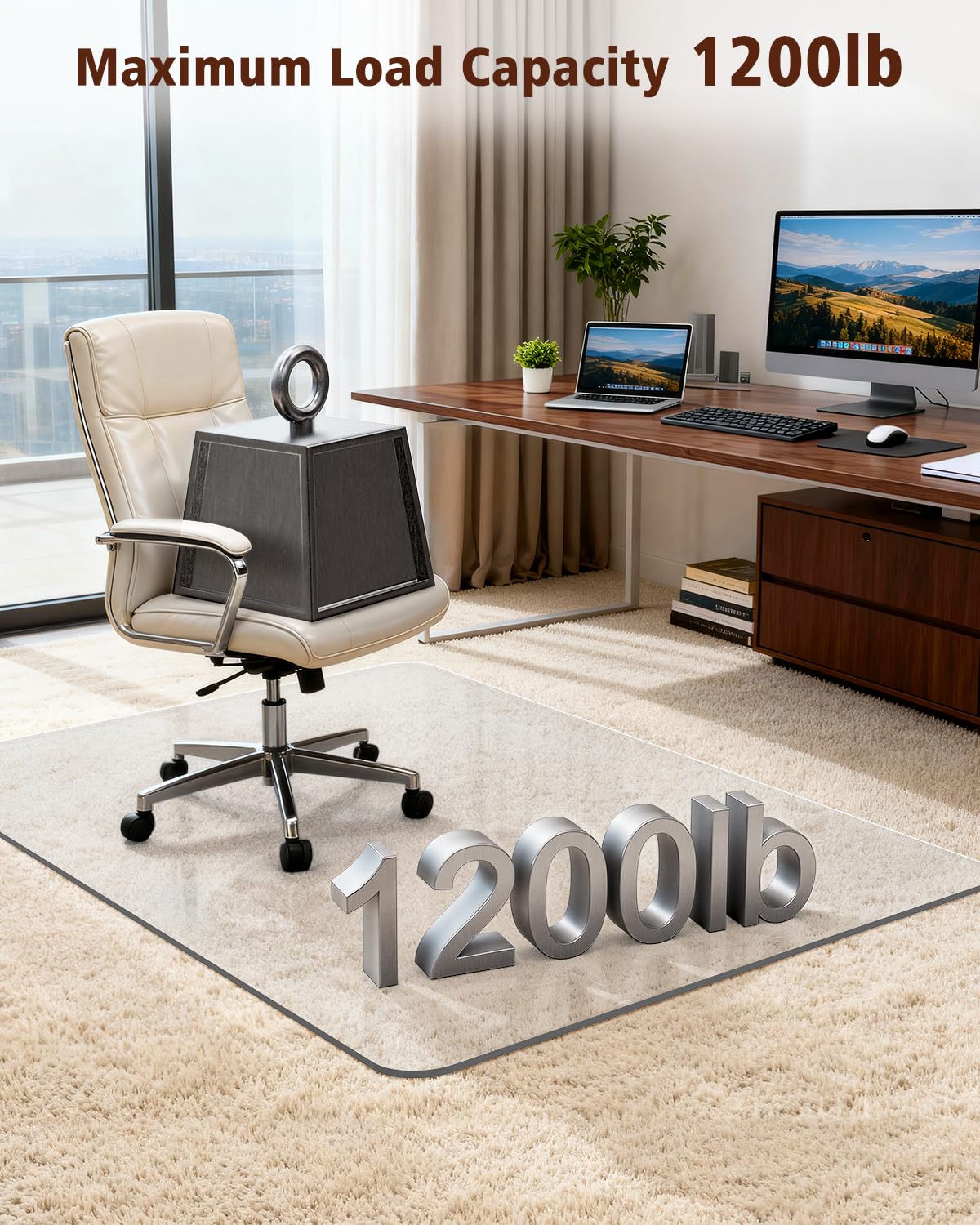 Soimeat Hard Frosted Office Chair Mat for High Pile Carpet and Hardwood Floor, 32" x 47.2" Anti-Slip Computer Rolling Chair Mat, Heavy Duty Chair Pad Under Desk Carpeted Floor Protector for Home, 1PCS