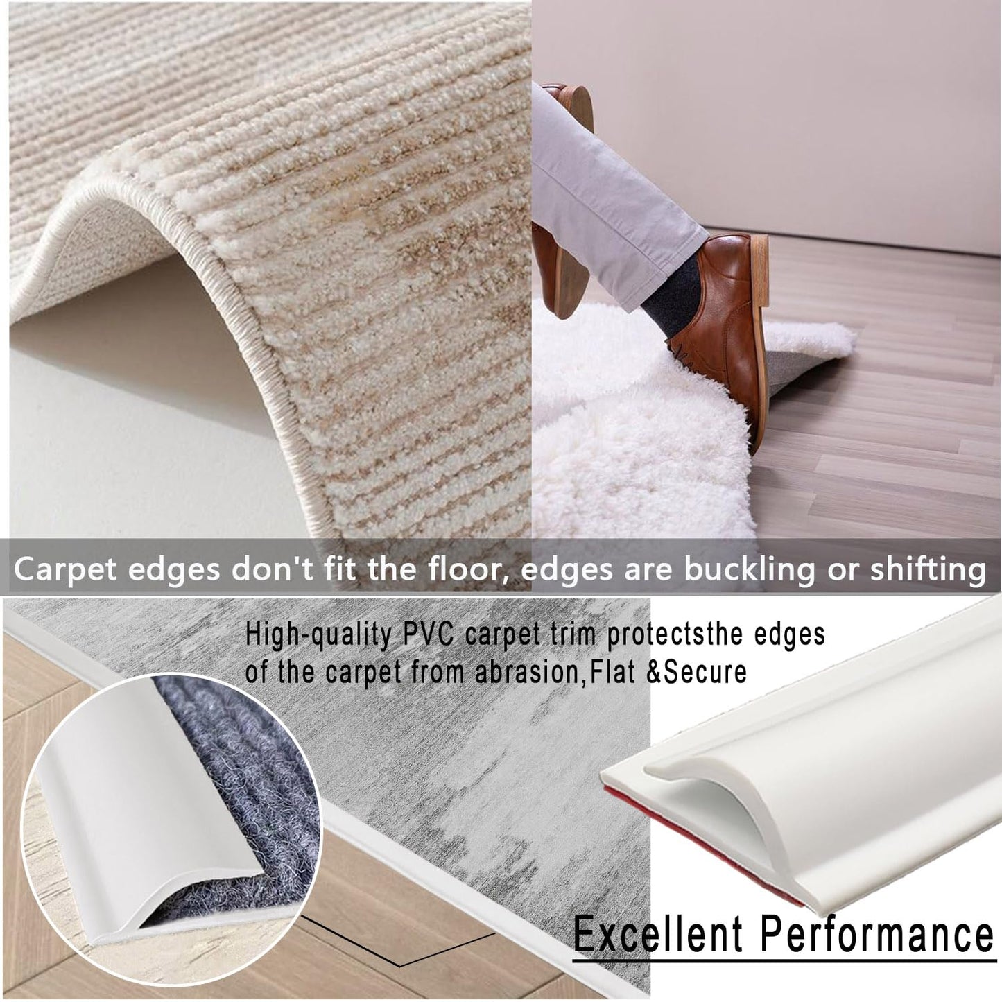 Carpet to Tile Transition Strip, Flexible Carpet Edging from Carpet to Tile Floor, Self Adhesive Cuttable Carpet Edge Trim Strip, Flexible Rug Edge Protector for Doorway（Black 24ft）