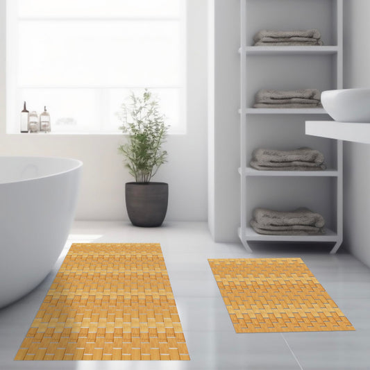 Barydat 2 Pcs Bathroom Bamboo Bath Mat Set Long Large Bathtub Non Slip Bamboo Shower Mat Floor Wooden Rug Waterproof Bathmat for Bathroom Accessory Spa Kitchen Outdoor, 16 x 48 Inch and 16 x 24 Inch