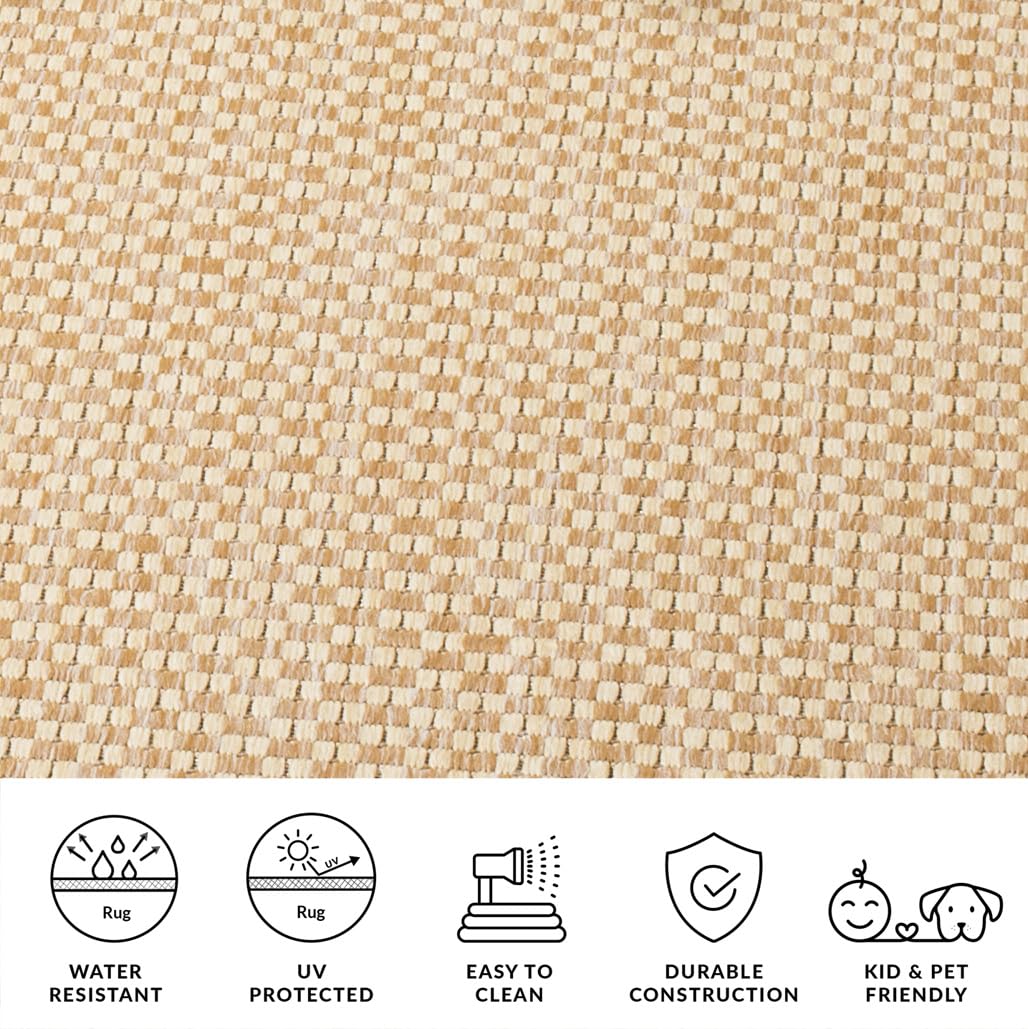 SAFAVIEH Washable Rug Outdoor Courtyard Collection - 6'7" Square, Natural & Cream, Non-Shedding & Easy Cleaning, Ideal for Patio, Backyard, Mudroom (CY8653-03021)