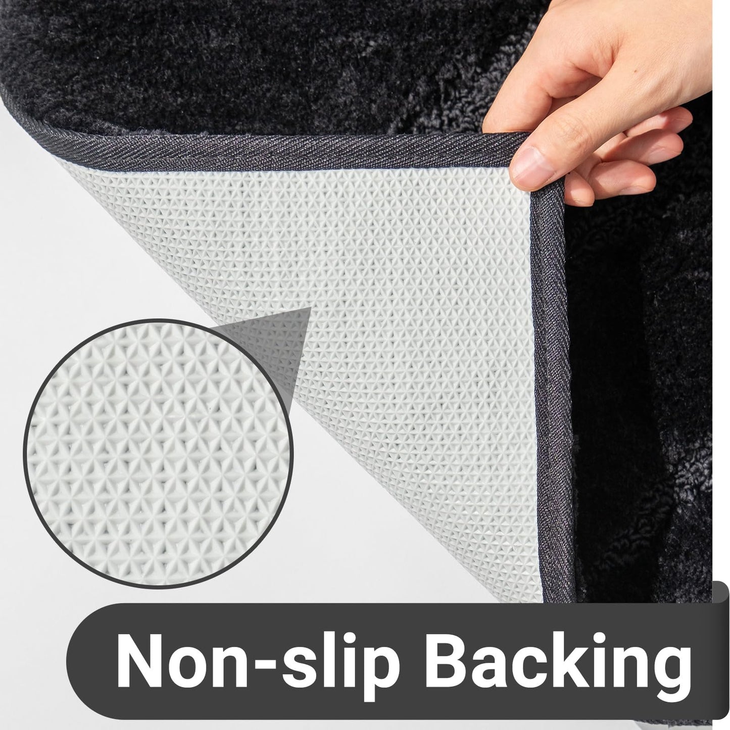 DEXDE Bathroom Rugs Mat, Soft Plush Shaggy Microfiber Bath Rug Non Slip Bath Mats for Bathroom Floor Machine Washable Absorbent Carpet for Shower Tub, Black 24"x36"