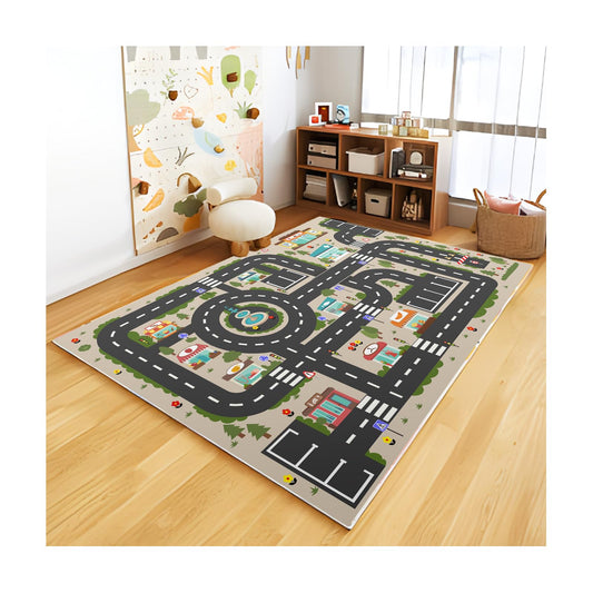 Analog ABC Kids Rug Playroom Car Play Mat City Life Road Rug for Cars Fun City Map for Carpet for Bedroom Boys (63 * 94 inches, Evening City)