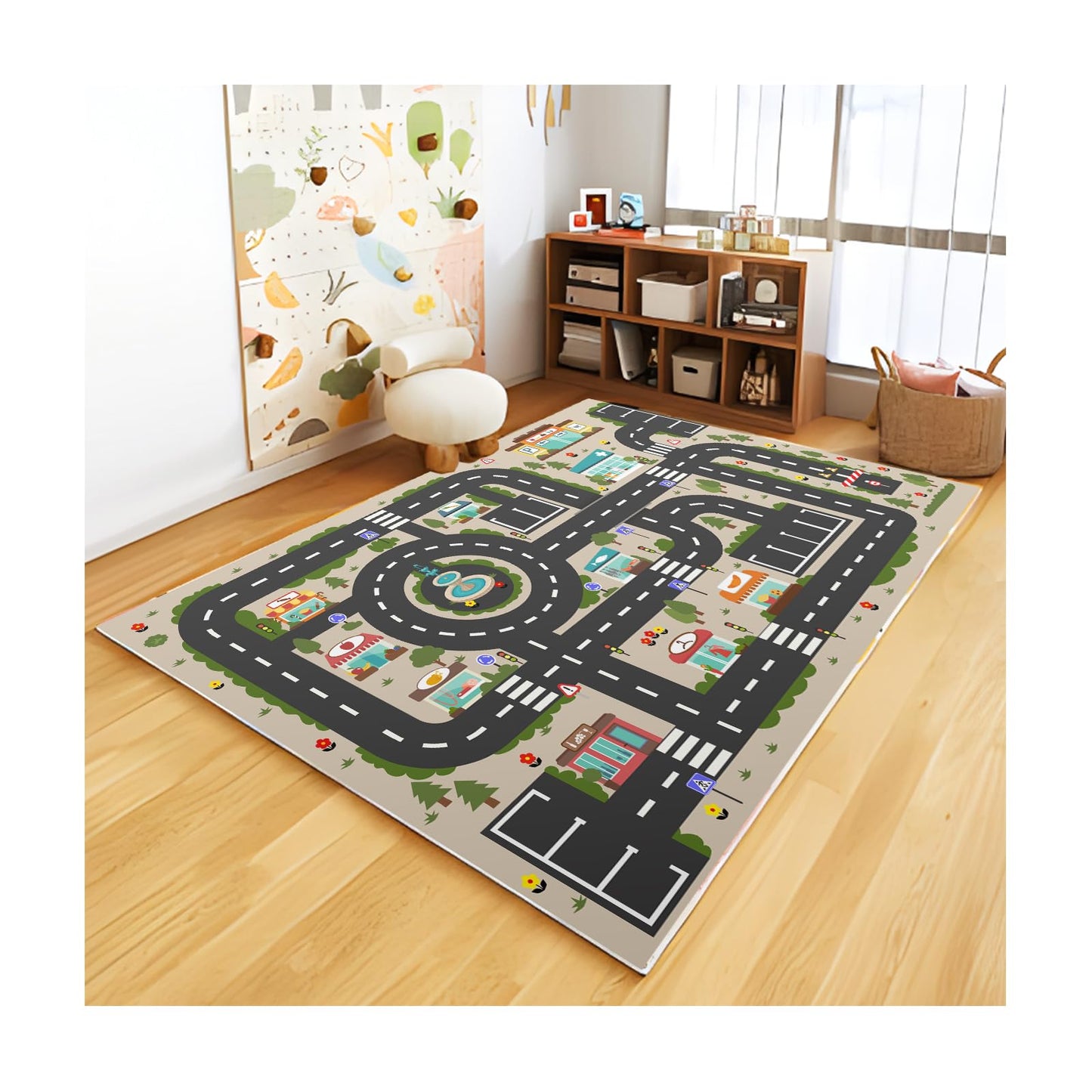 Analog ABC Kids Rug Playroom Car Play Mat City Life Road Rug for Cars Fun City Map for Carpet for Bedroom Boys (31 * 47 inches, Evening City)