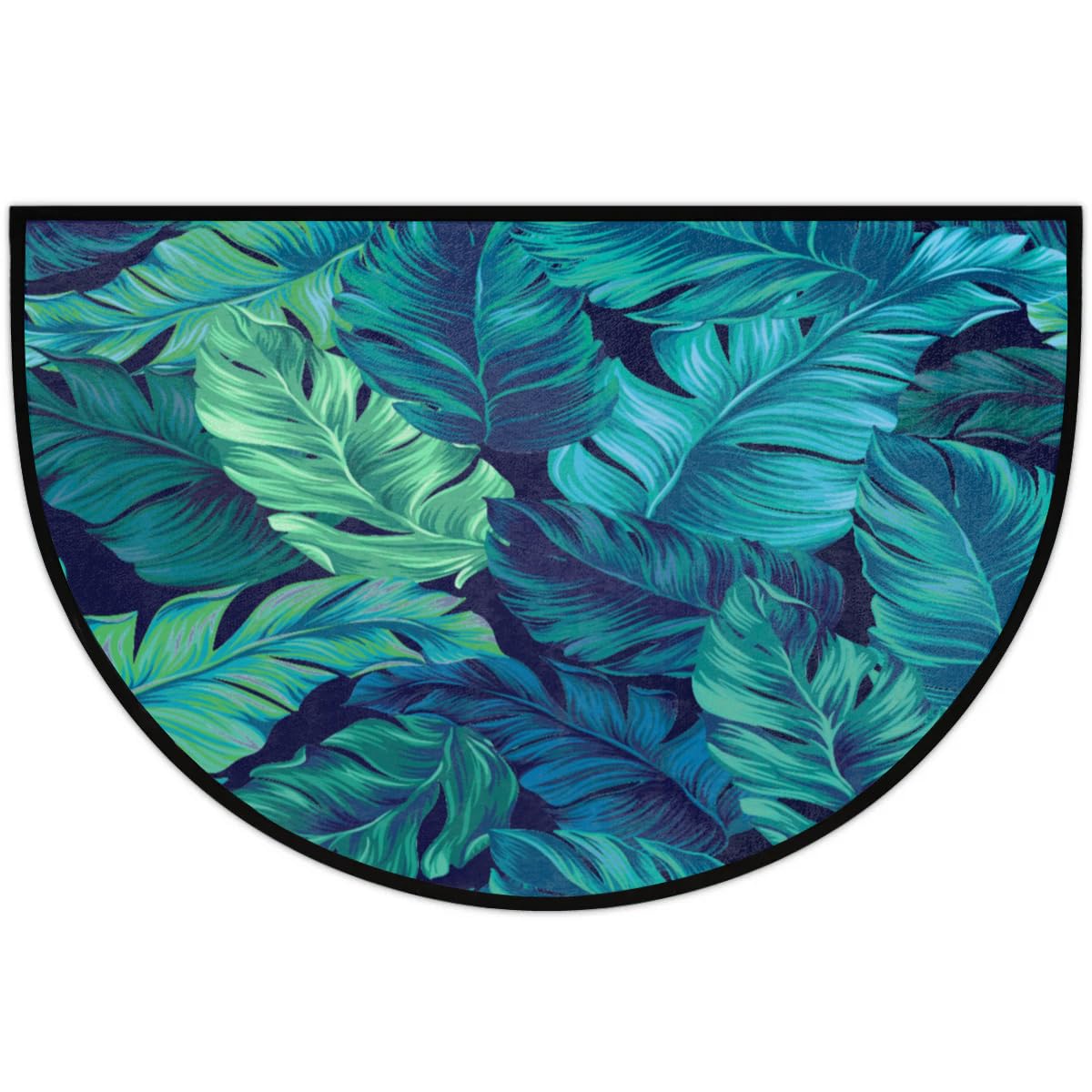 Tropical Palm Leaf Half Round Door Mat - Non-Slip Washable Half Circle Area Rug,Plant Jungle Half Moon Rugs for Outdoor and Indoor Home Entrance, Bedroom, Living Room Semi Circle Doormat 36*24in