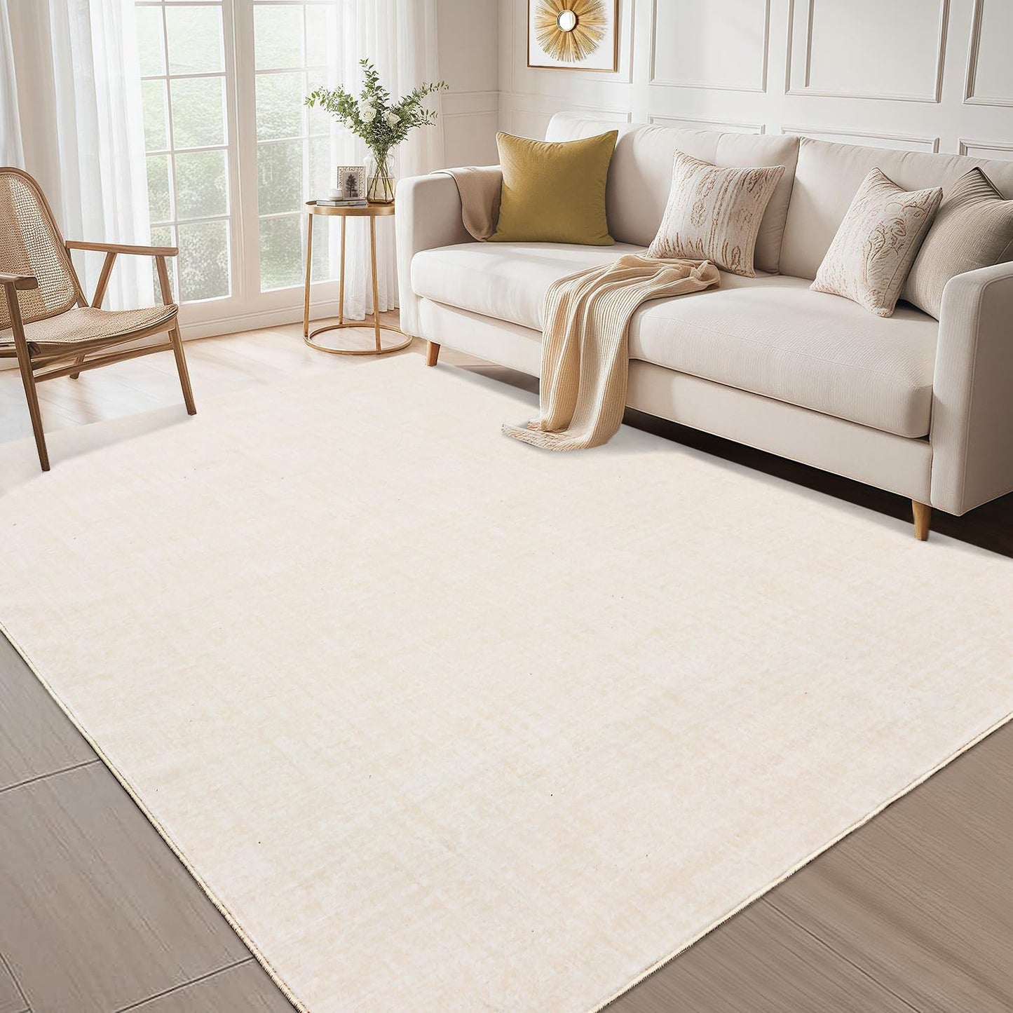 GarveeHome Washable Rugs 10x13 Area Rug for Living Room, Modern Solid Rug with Non Slip Backing, Plain Rug for Bedroom, Distressed Stain Resistant Accent Rug for Dining Room Farmhouse Dorm, Beige