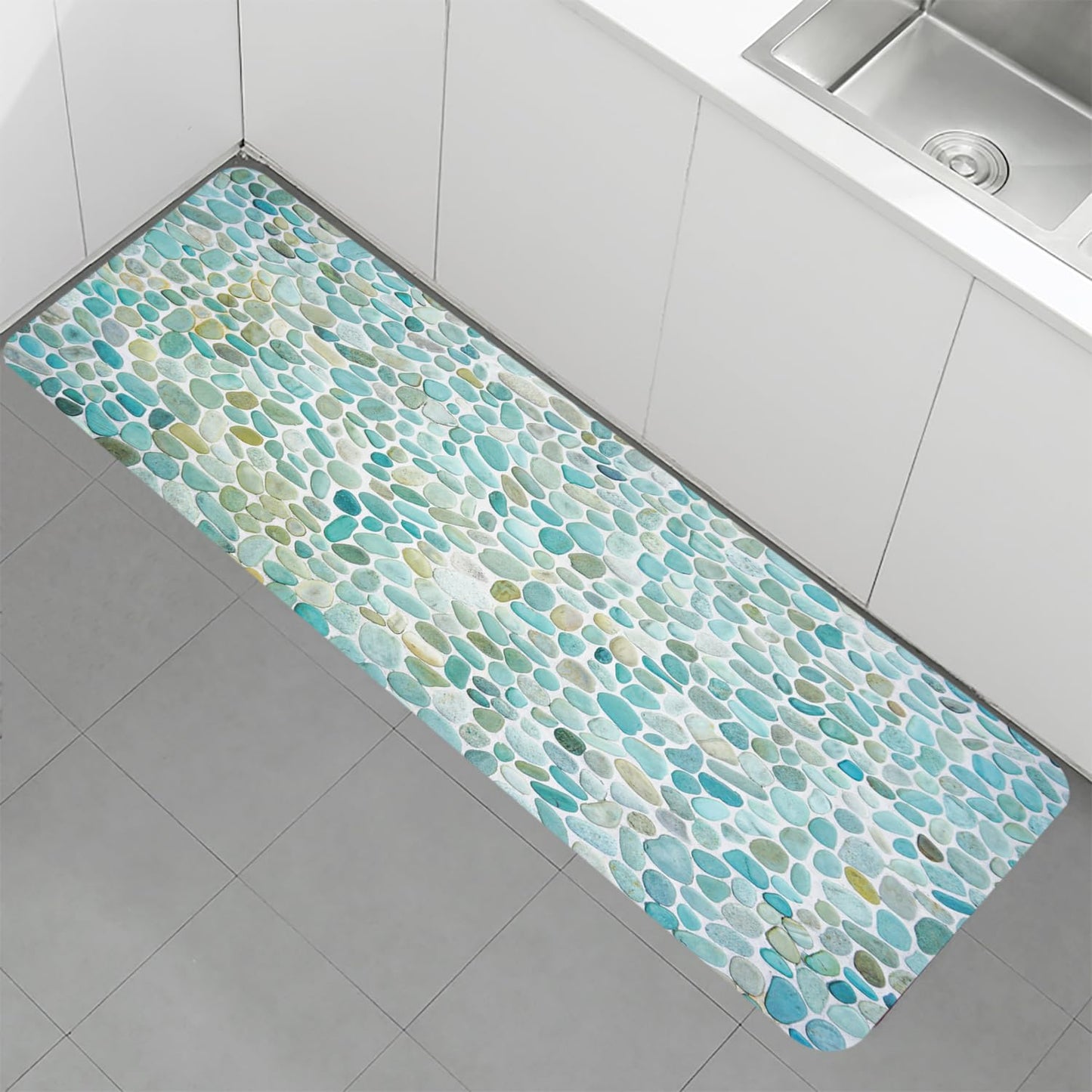 LYFANS Pebble Stone Memory Foam Bath Mat, Non-Slip Absorbent Flannel Bathroom Rug, Soft Quick Dry Shower Floor Mat for Tub, Kitchen, Bedroom (24"x59")