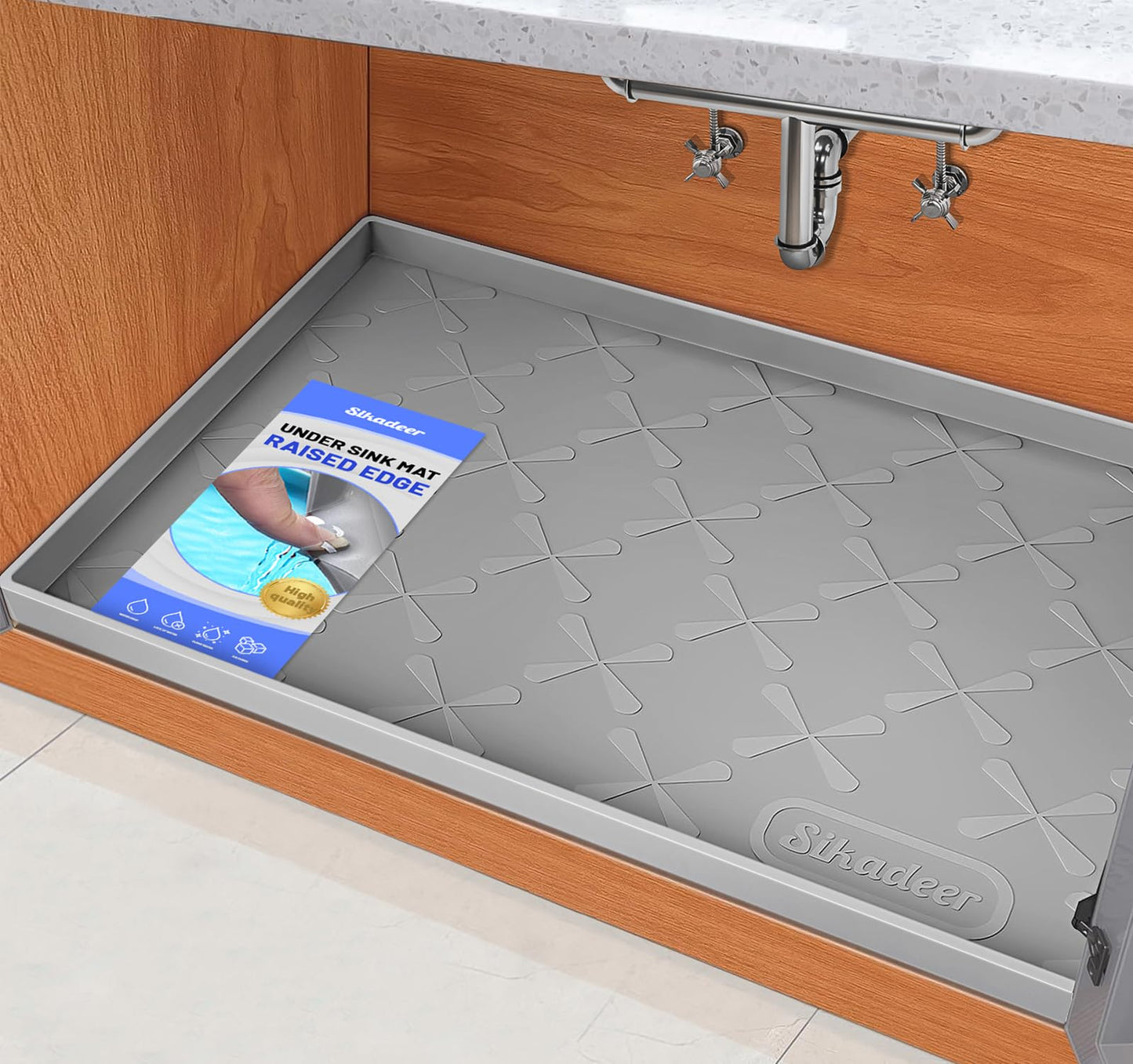 SIKADEER 28" x 19" Under Sink Mat Waterproof, Silicone Mat Kitchen Drawer Shelf and Cabinet Liner, Sink Protector for Kitchen Organizers and Storage, Boot Tray Pet Food Mats