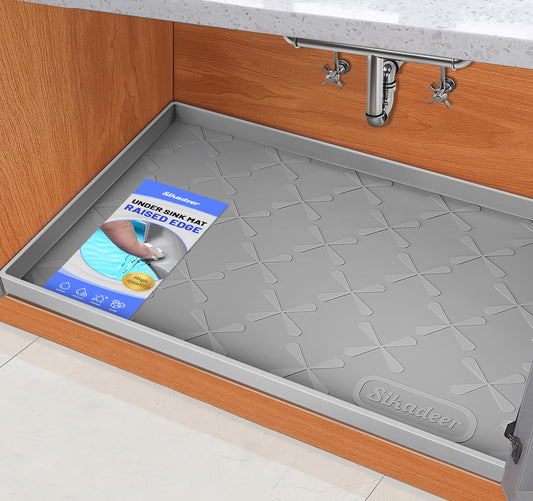 SIKADEER 28" x 19" Under Sink Mat Waterproof, Silicone Mat Kitchen Drawer Shelf and Cabinet Liner, Sink Protector for Kitchen Organizers and Storage, Boot Tray Pet Food Mats