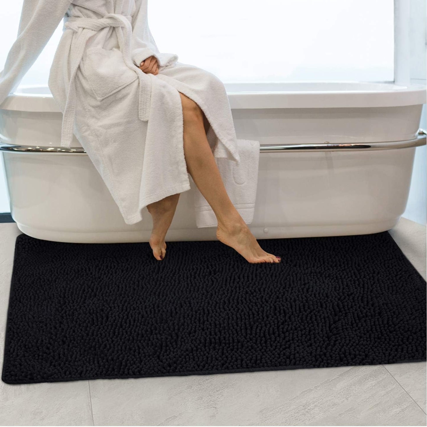 Secura Bathroom Rugs 47x28, Ultra Soft Chenille Bath Mat, Super Absorbent & Quick Dry Bathroom Mat, Non Slip Machine Washable Bath Rugs for Tub, Shower, Home Decor Accessories (Black)