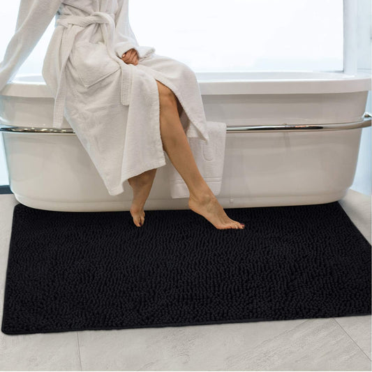 Secura Bathroom Rugs 47x28, Ultra Soft Chenille Bath Mat, Super Absorbent & Quick Dry Bathroom Mat, Non Slip Machine Washable Bath Rugs for Tub, Shower, Home Decor Accessories (Black)
