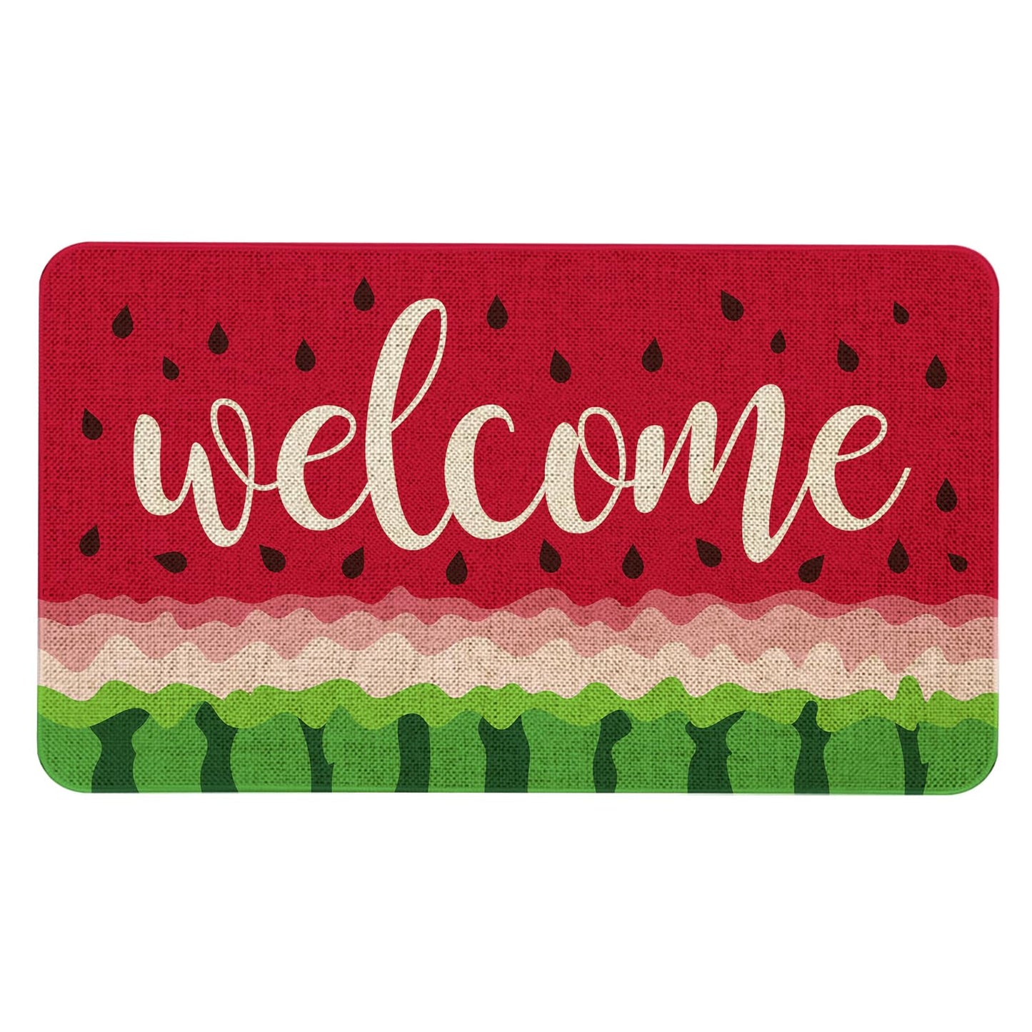 Kuyuayee Summer Watermelon Welcome Doormat 30x17 Inch Watermelon Front Door Mat Indoor Outdoor Entrance Floor Mats Non-Slip Washable Seasonal Summer Home Decor Rugs
