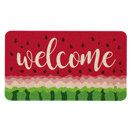 Kuyuayee Summer Watermelon Welcome Doormat 30x17 Inch Watermelon Front Door Mat Indoor Outdoor Entrance Floor Mats Non-Slip Washable Seasonal Summer Home Decor Rugs