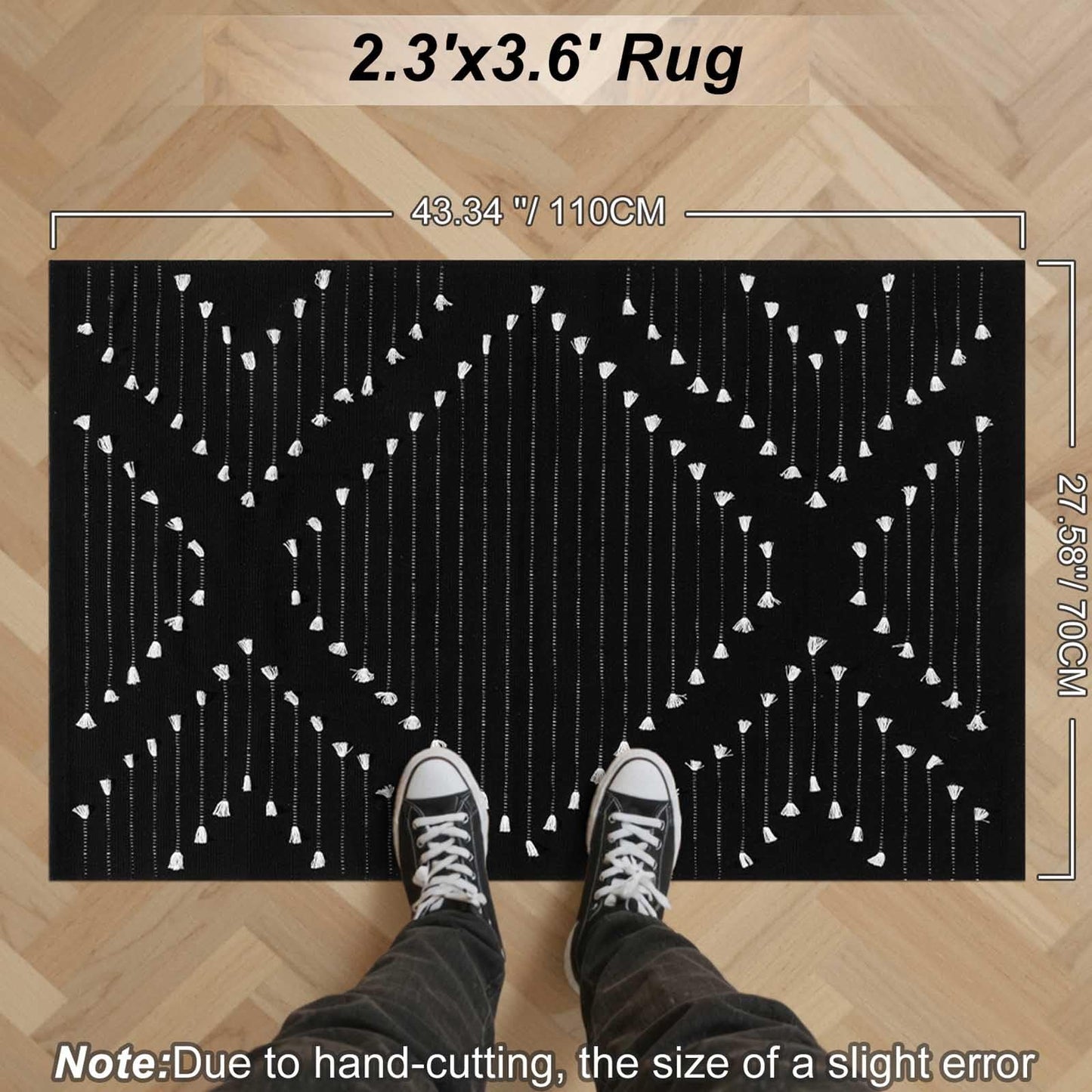LIVEBOX Black Outdoor Entryway Rug, Washable Boho Porch Rug Cotton Front Door Mat, Moroccan Woven Area Rugs Throw Carpet for Layered Front Door (2.3' x 3.6')