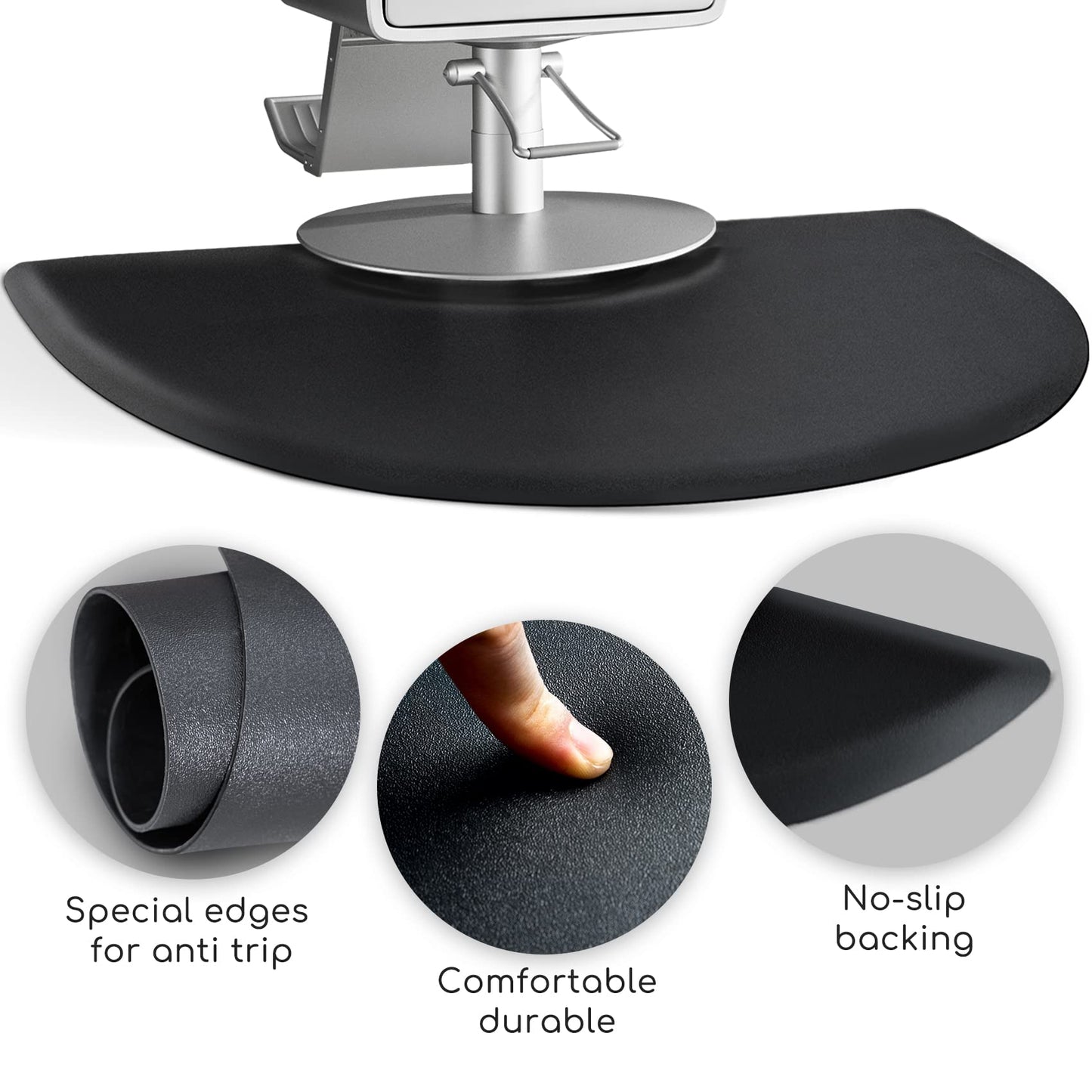 Salon Mat for for Hairstylist 3'x5' Barber Shop Anti-Fatigue Salon Standing Chair Mat - Black Semi Circle 1/2" Thick Comfort Salon Mat, Hair Cutting Hairdressing Equipment