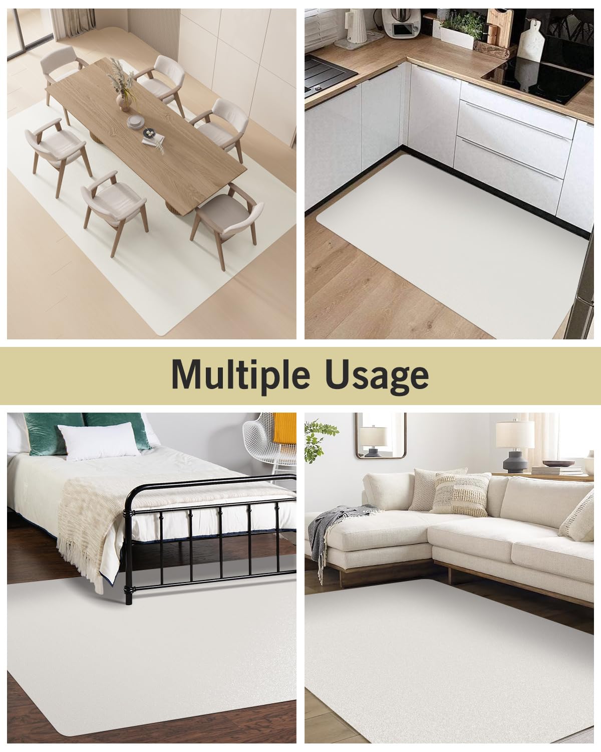 FURKIT Soft Vinyl Floor Mat for Bedroom, 4'×6' Beige Waterproof Plastic Area Rug for Kitchen, Non-Slip Multi-Pupose Floor Cover Protector for Painting, Pet Accident, Splat Mat for Baby Spill
