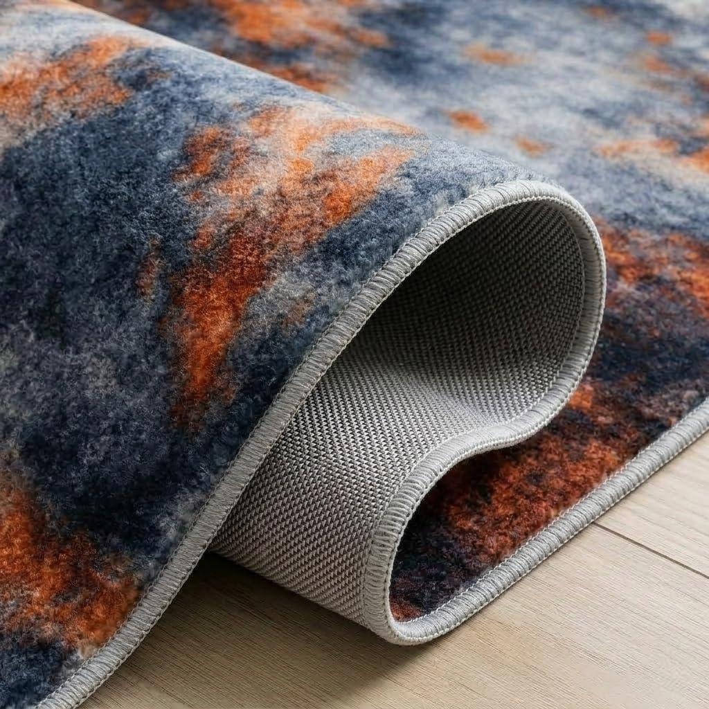 ERYATOU 5x7 Area Rug, Modern Abstract Smoke Cloud Area Rug in Orange and Gray, Washable Non-Slip Low Pile Soft Friendly Carpet for Living Room, Bedroom, Study Room