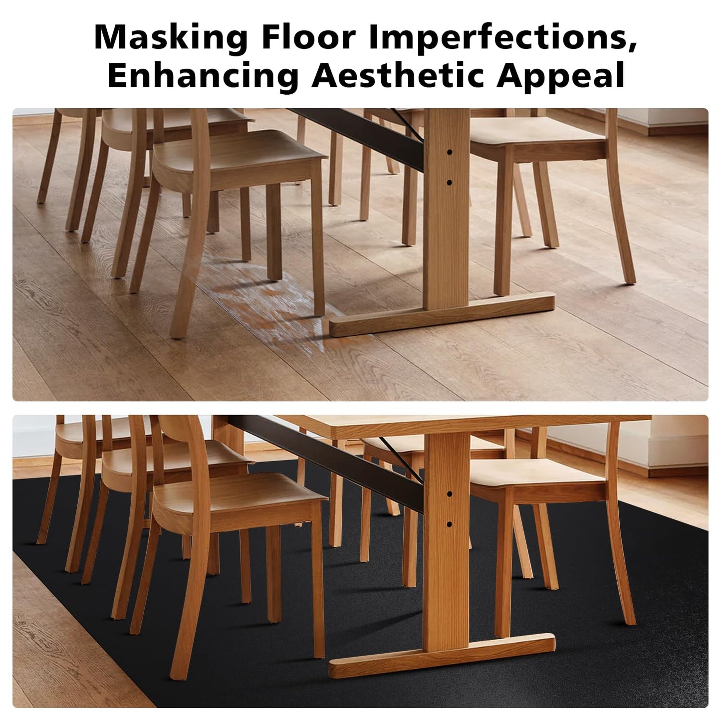 FURKIT Vinyl Floor Mat for Home, Black Waterproof Area Mat for Under Dining Room Table, Sturdy Plastic Rug Protector for Kitchen, Living Room, Yard, Garage (3'×5')