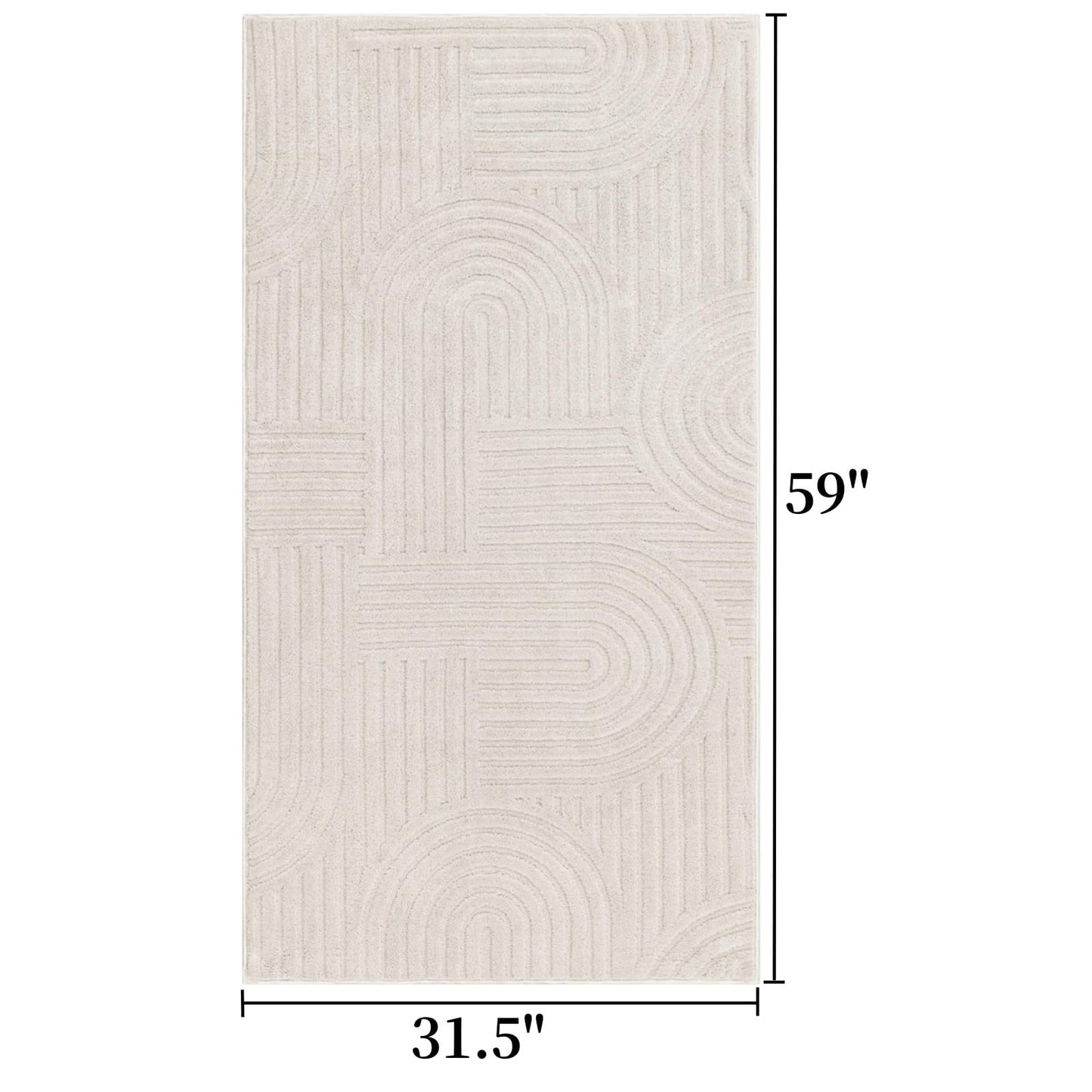 SHACOS Soft Fluffy Arch Pattern Area Rug 2'7"x5' Non Slip Washable Minimalist Modern High-Low Geometric Carpet for Living Room Kitchen Bedroom Bathroom, Beige