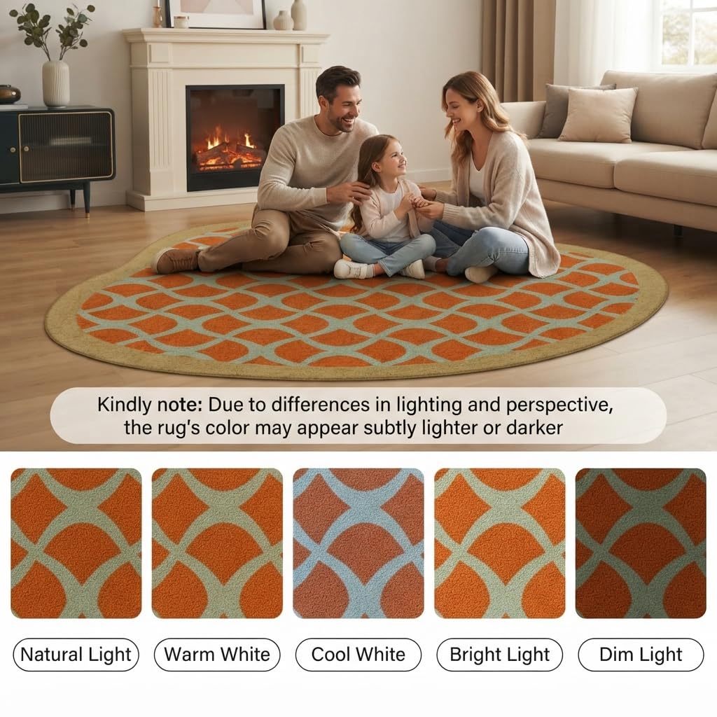 Irregular Shaped Area Rug Dark Green Tea Beige Diamond Geometric Pattern Non-Slip Washable Rug for Living Room Bedroom Home Office Minimalist Mid Century Modern Turkish Soft Indoor Floor Carpet 3ft