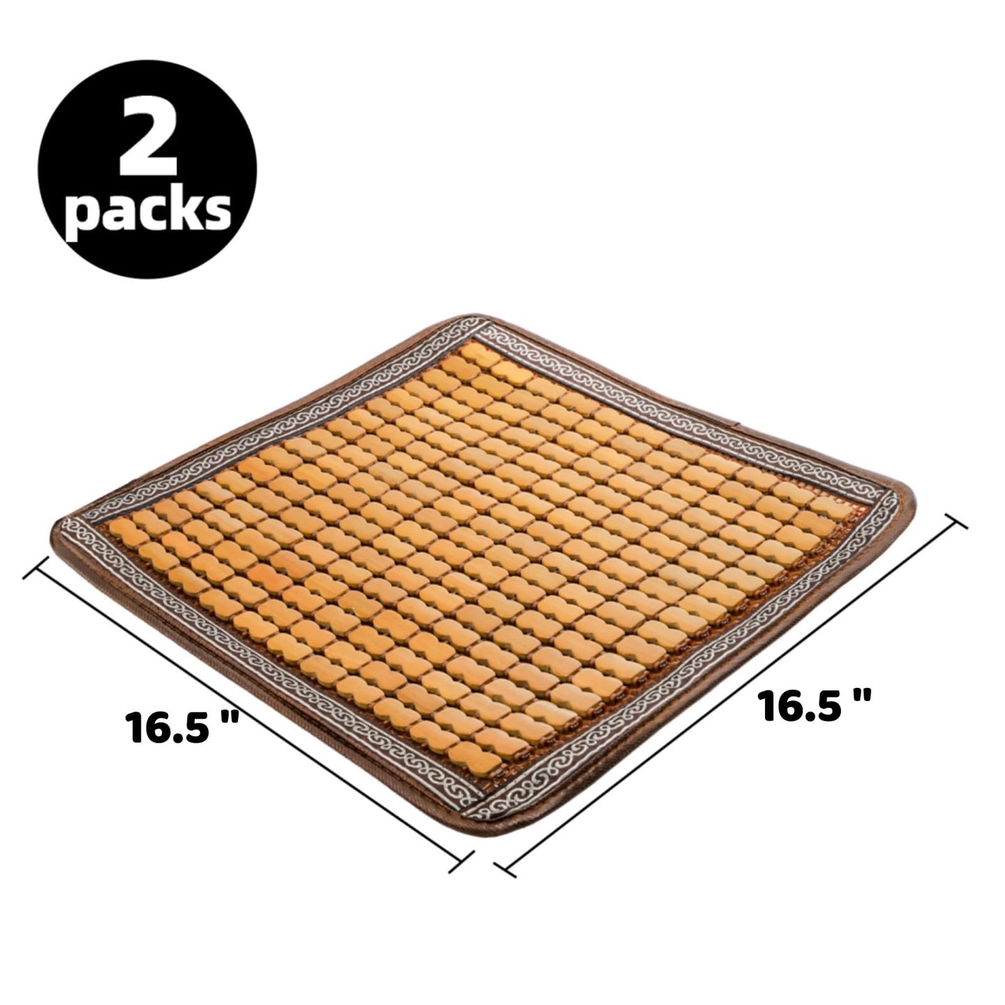 ELFULLY 2 Pcs Bamboo Chair Cushions, 16.5" x 16.5" Breathable Seat Mat for Summer, Anti-Slip Comfortable Seat Pad with Mahjong Design, Natural Carbonized Bamboo Butt Cooler for Car Truck Home Office