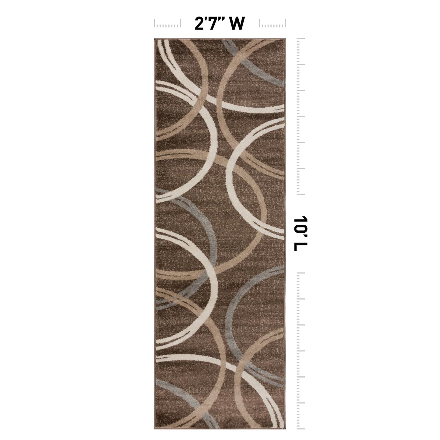 Rugshop Modern Wavy Circles Design Runner Rug, Fade-Resistant Carpet for Hallway, Entryway, or Kitchen, Brown, 2' x 10'