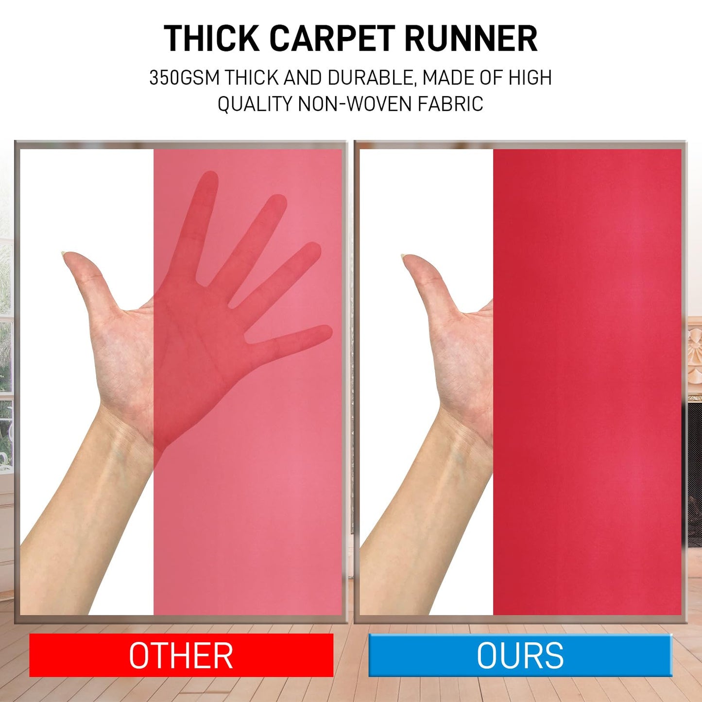 2.6FT×15FT Red Carpet Runner for Party,350 GSM Felt Non-Woven Fabric Extra Thick Non Slip Aisle Rug for Wedding Ceremony and Events Decorations, Movie Theme Party Deco