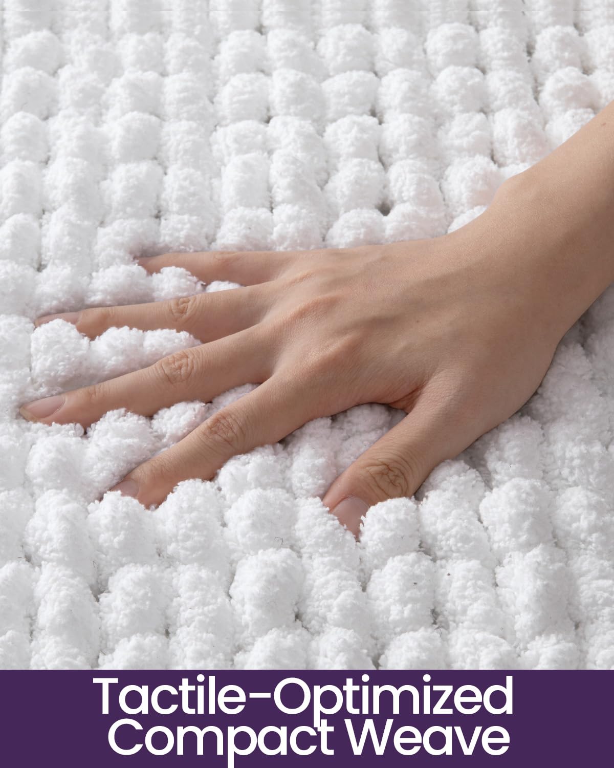 DEXI Bathroom Rugs 24x36, Non Slip Washable Bath Mat, Luxury Chenille Super Absorbent Ultra Thick Bathmats for Shower Floor, Plush Fluffy Shaggy Carpet for Tub, White