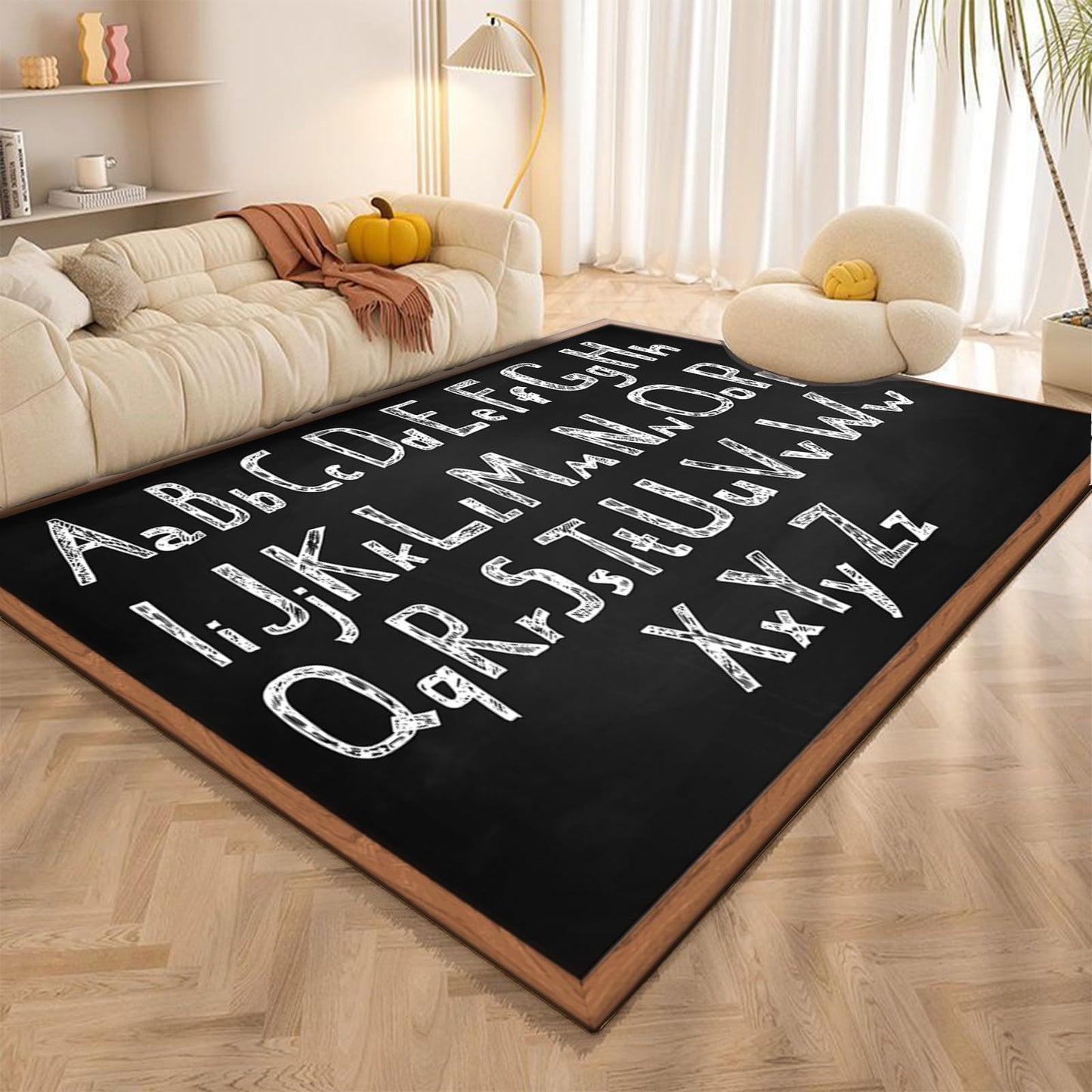 Classroom Wall Art Area Rug, 6x8ft, ABC Alphabet Teaching Blackboard Creative Decoration Rugs, Breathable with Non Slip Backing Carpet, Washable Reduce Noise Mat for Sofa Bedside Family
