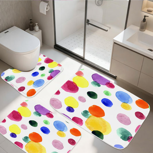 TheBlackSpot Colorful Cartoon Polka Dot Bathroom Rugs Bath Mat Sets 3 Piece Imitation Cashmere Imitation Cashmere Anti Slip Mats,U-Shaped Contour Shower Mat