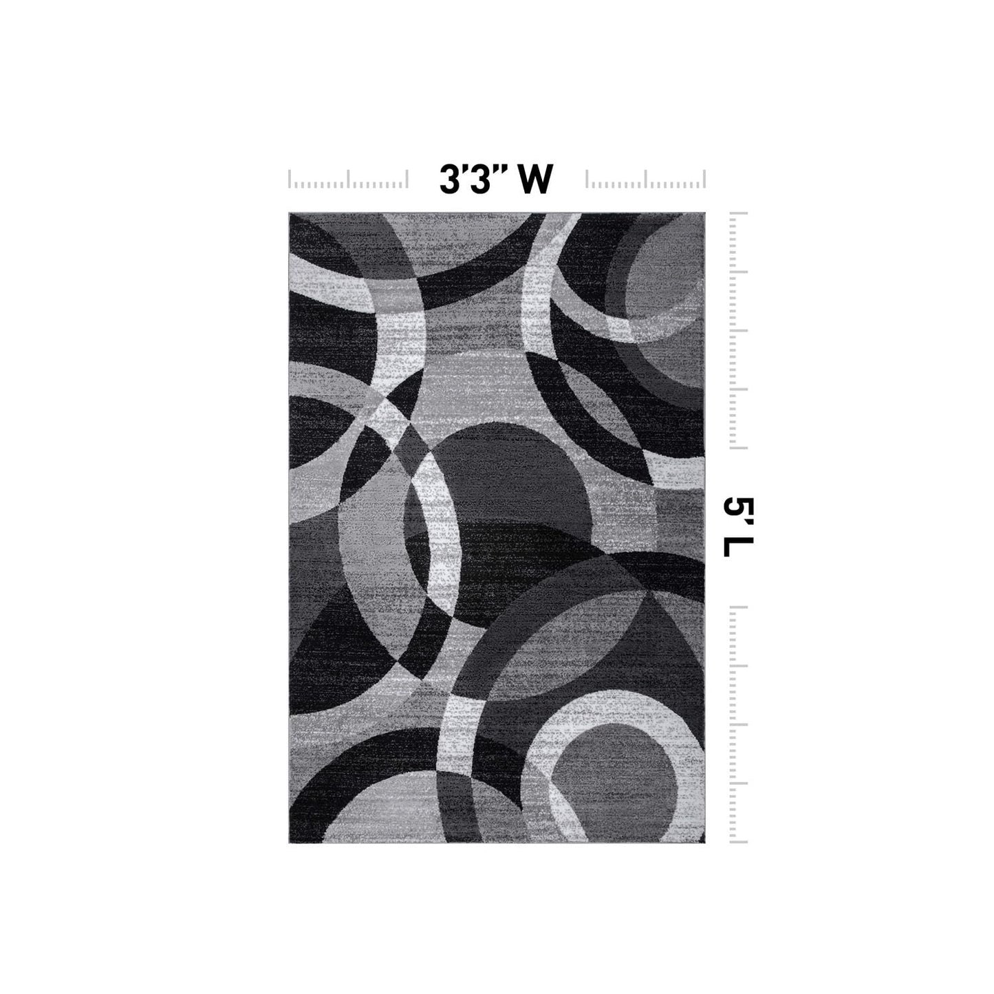 Rugshop Gray Modern Geometric Area Rug, Abstract Circles, High-Traffic, Non-Shedding, for Bedroom, Home Office and Small Living Room, 3'3" x 5'