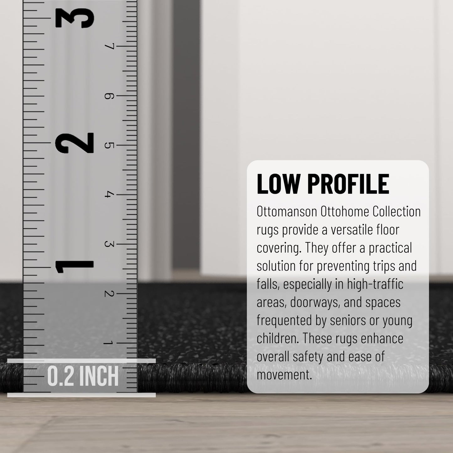 Ottomanson Aisle Runner Rug – Non-Slip Low Pile Carpet Runner for Long Hallways & Corridors, Stain Resistant & Easy to Clean, Solid Black, 1'10.5" x 20'