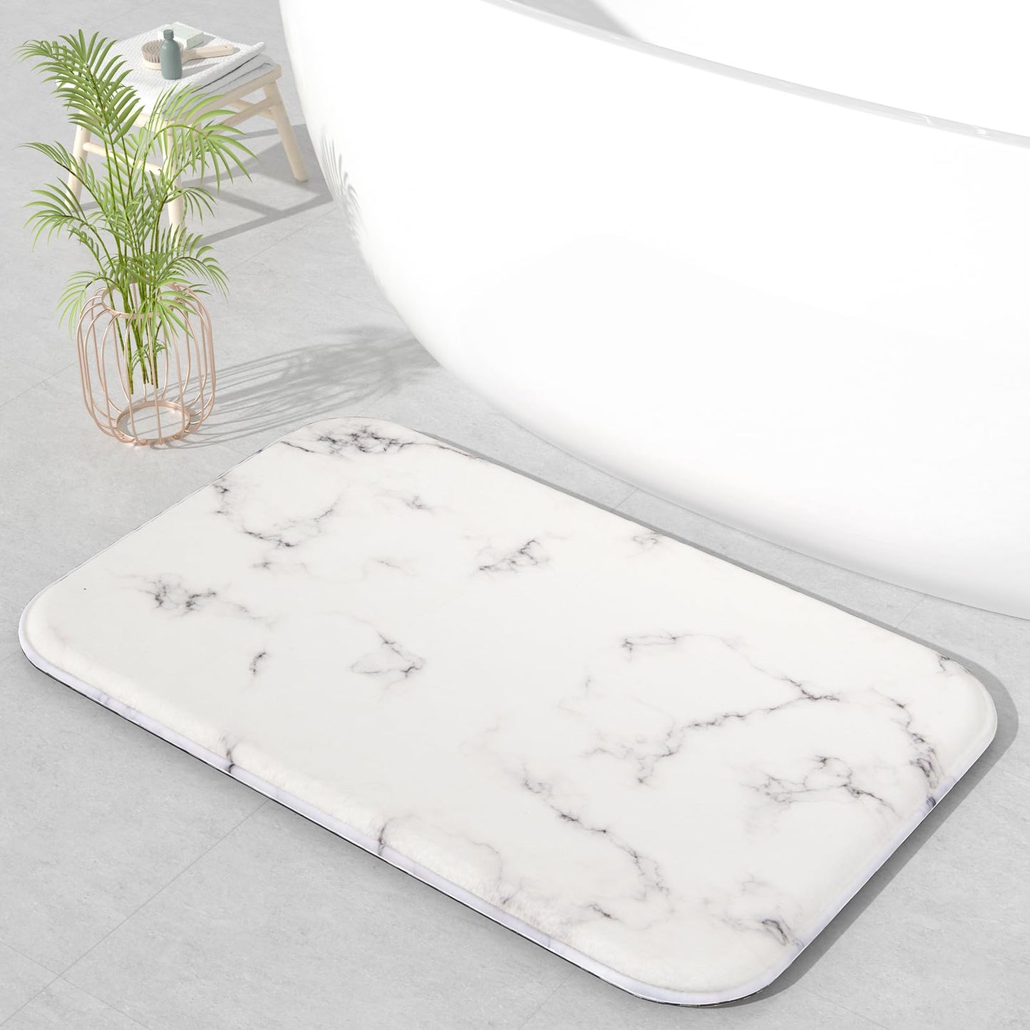 Whoosy Tale Memory Foam Bath Rug, Extra Thick Fluffy Bathroom Mat, Cashmere-Like Plush Microfiber, Super Water Absorbent Quick Dry, Non Slip Bath Mat for Bathroom Floor, Shower Tub, Marble Home Decor